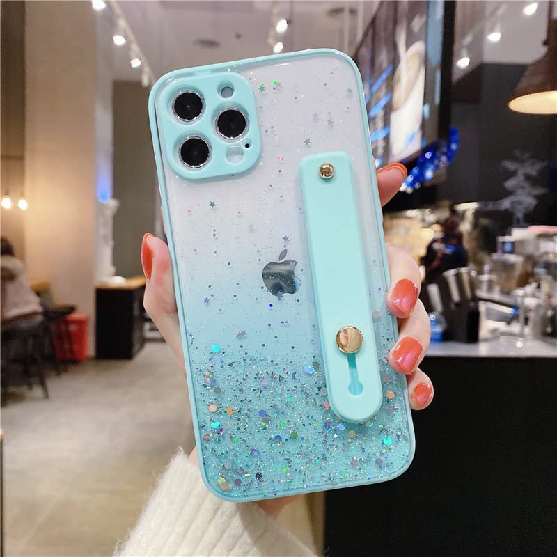 Siduater Strap Holder Case For 67 Iphone 14 Pro Max With Convertible Stand, Bling Glitter Sparkle Clear Case Soft Tpu Bumper Adj