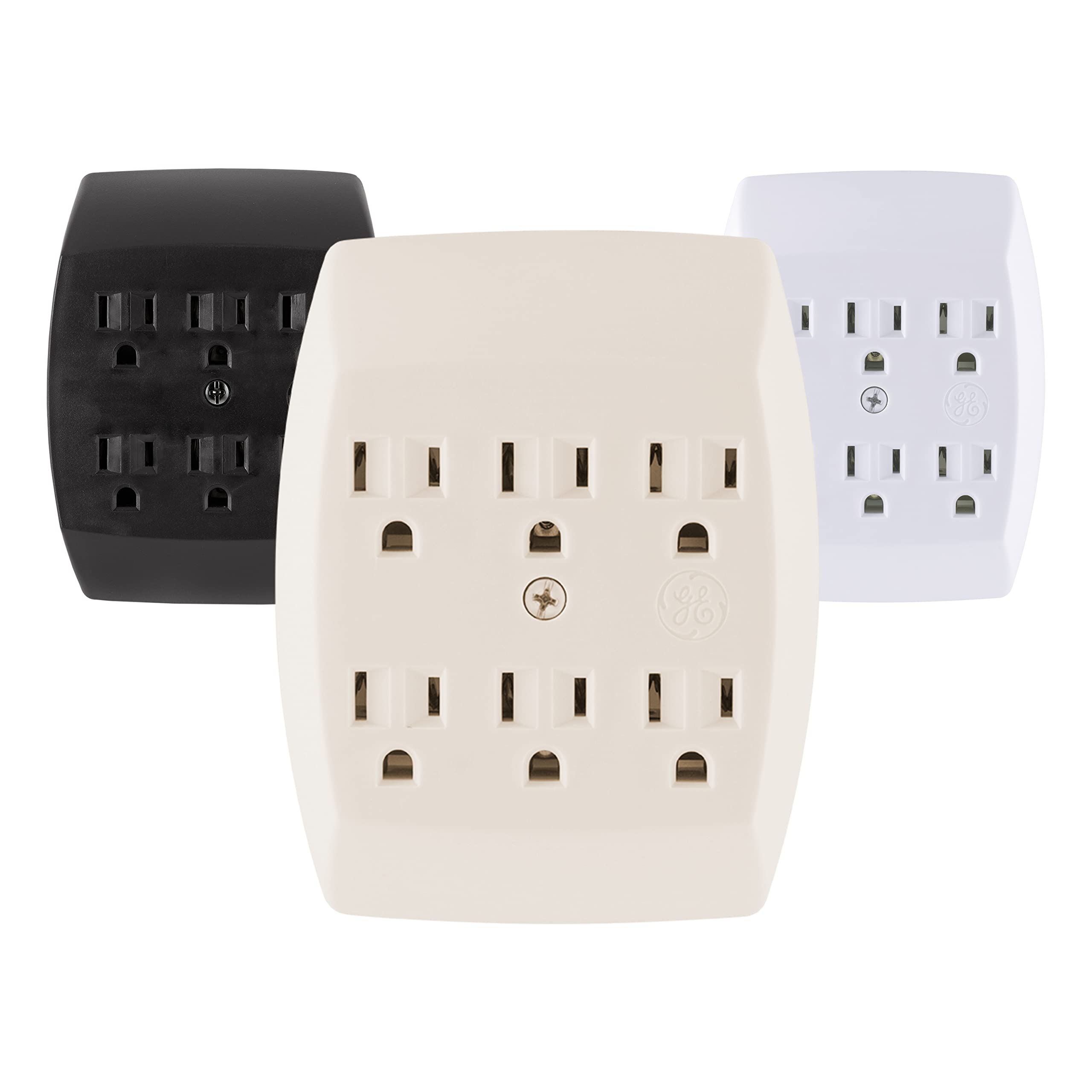 Ge 6 Outlet Extender Wall Tap, Grounded Adapter, Charging Station, 3 Prong, Secure Install, Ul Listed, Light Almond, 54946