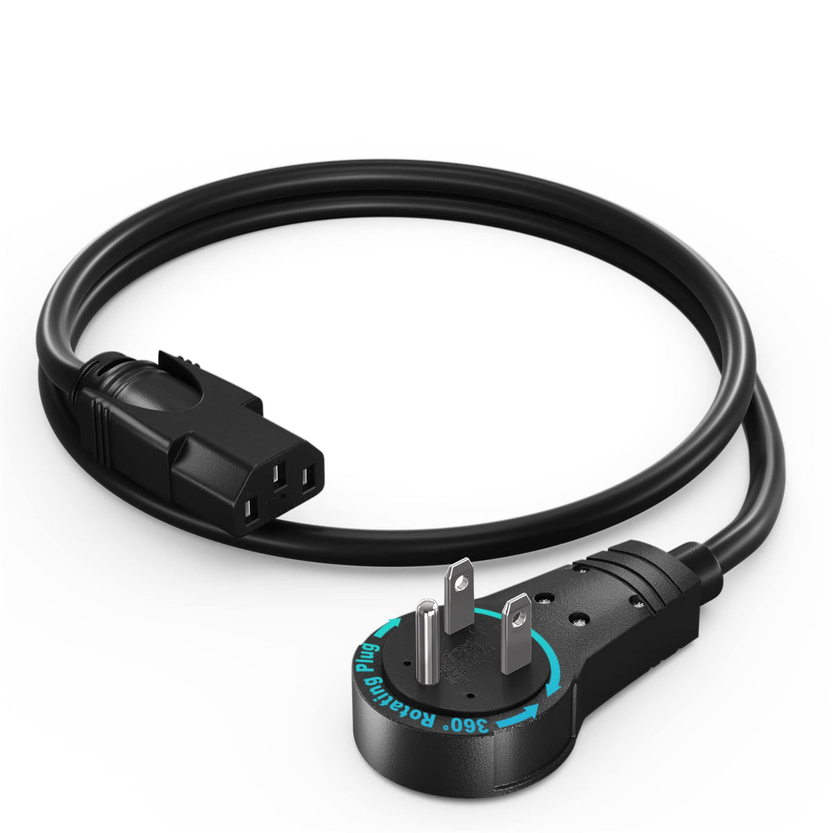 Maximm Monitor Computer Power Cord 1 Ft Flat Plug 360 Rotating Pc Cable 3 Prong For, Desktop, Printer, Scanner, 16 Awg Nema 5 15