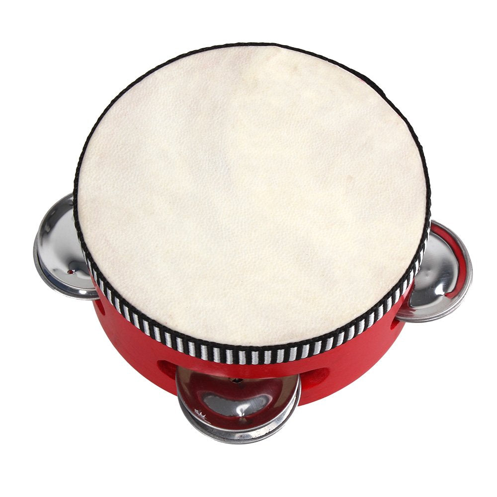 BQLZR 4 Red Musical Tambourine Beat Round Drum Wooden Natural Skinned Musical Instrument