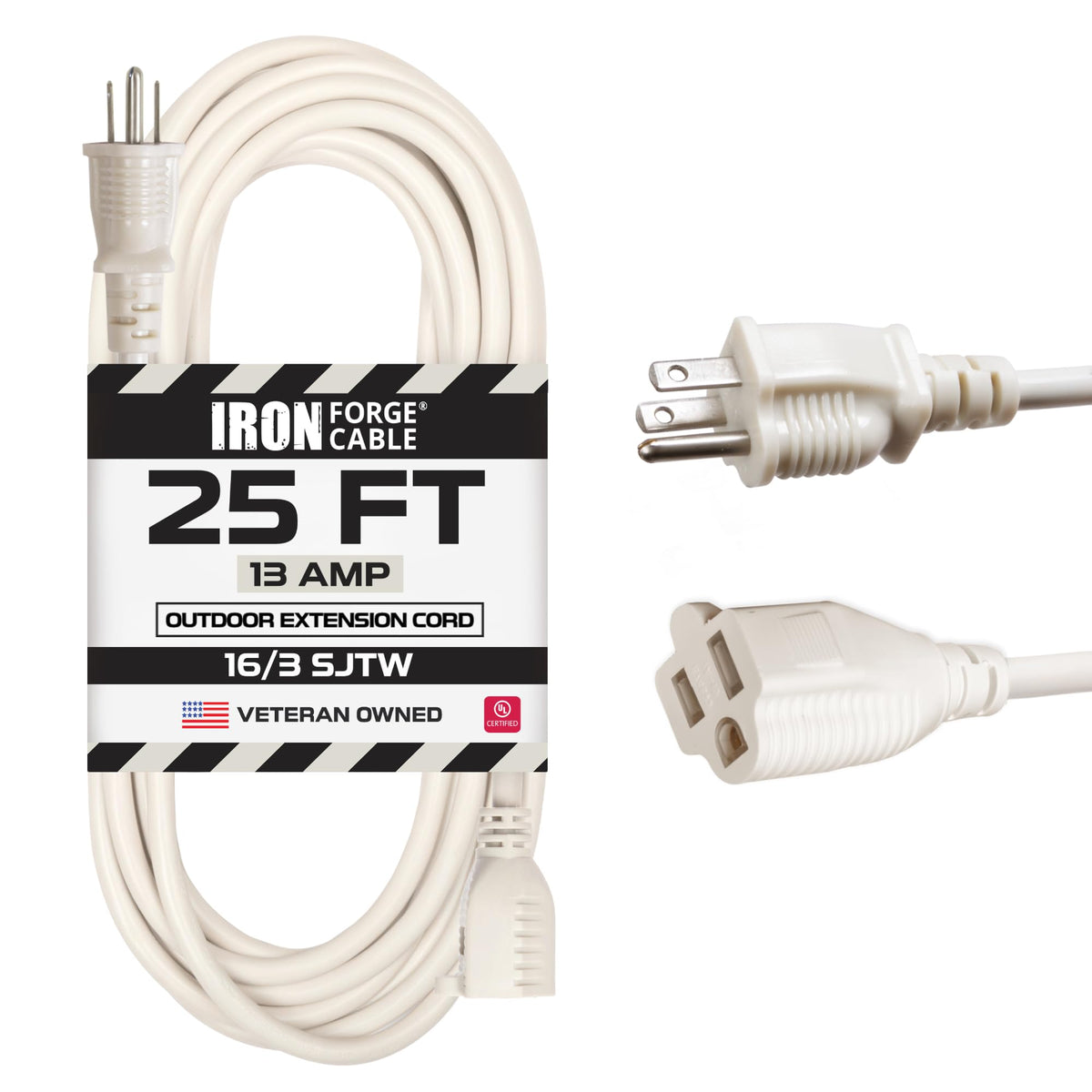 Iron Forge Cable 25 Ft Beige Outdoor Extension Cord   16/3 Sjtw 25Ft Extension Cord 3 Prong, 13 Amp All Weather Heavy Duty Power