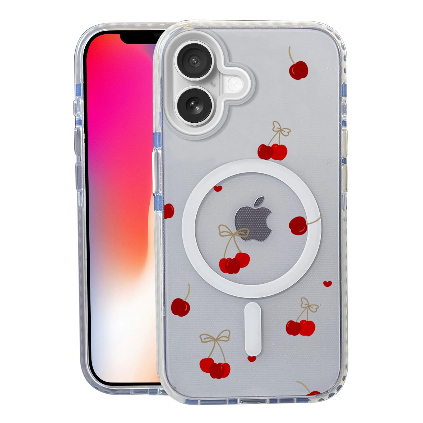 Nimeey Cherry for iPhone 16 Case,MagSafe Compatible,Matte Soft Slim Shockproof Cover,Anti-Fingerprint,Anti-Yellowing,Anti-Scratc