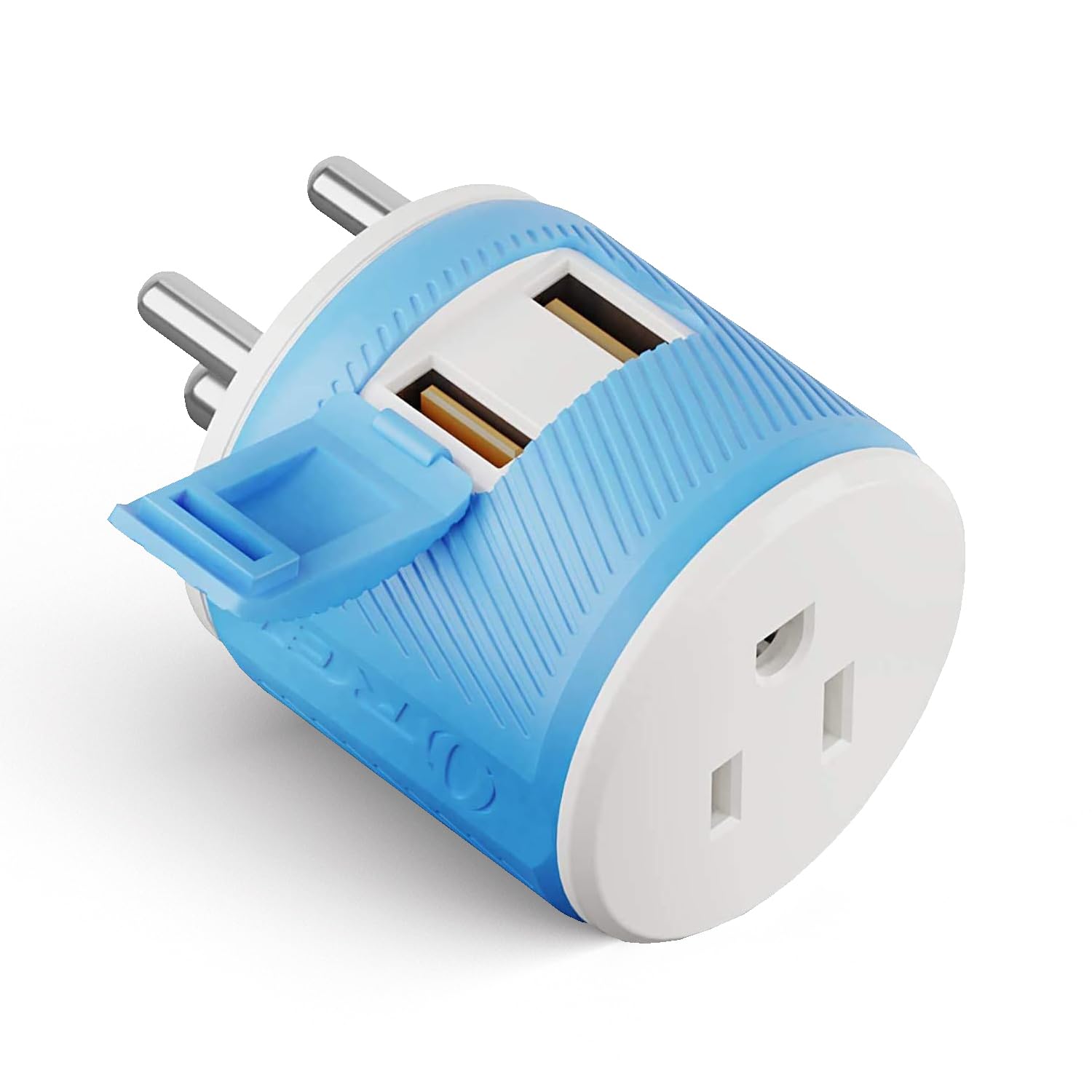 OREI 3 in 1 India Plug Adapter (Type D Travel Adapter) with 2 USB Inputs and 1 Type B Input - CE & RoHS Certification - Plug Ada
