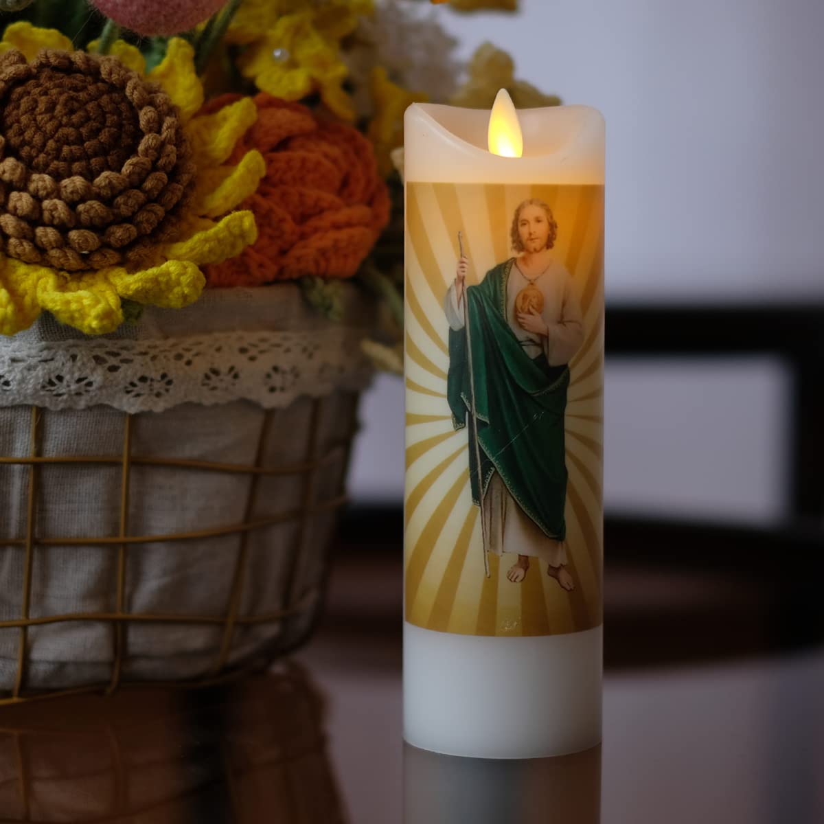 Nonno & Zgf Saint Judes Flameless Prayer Candle, Real Wax, Moving Wick, St Jude Devotion Battery Operated Candles With Remote Ti