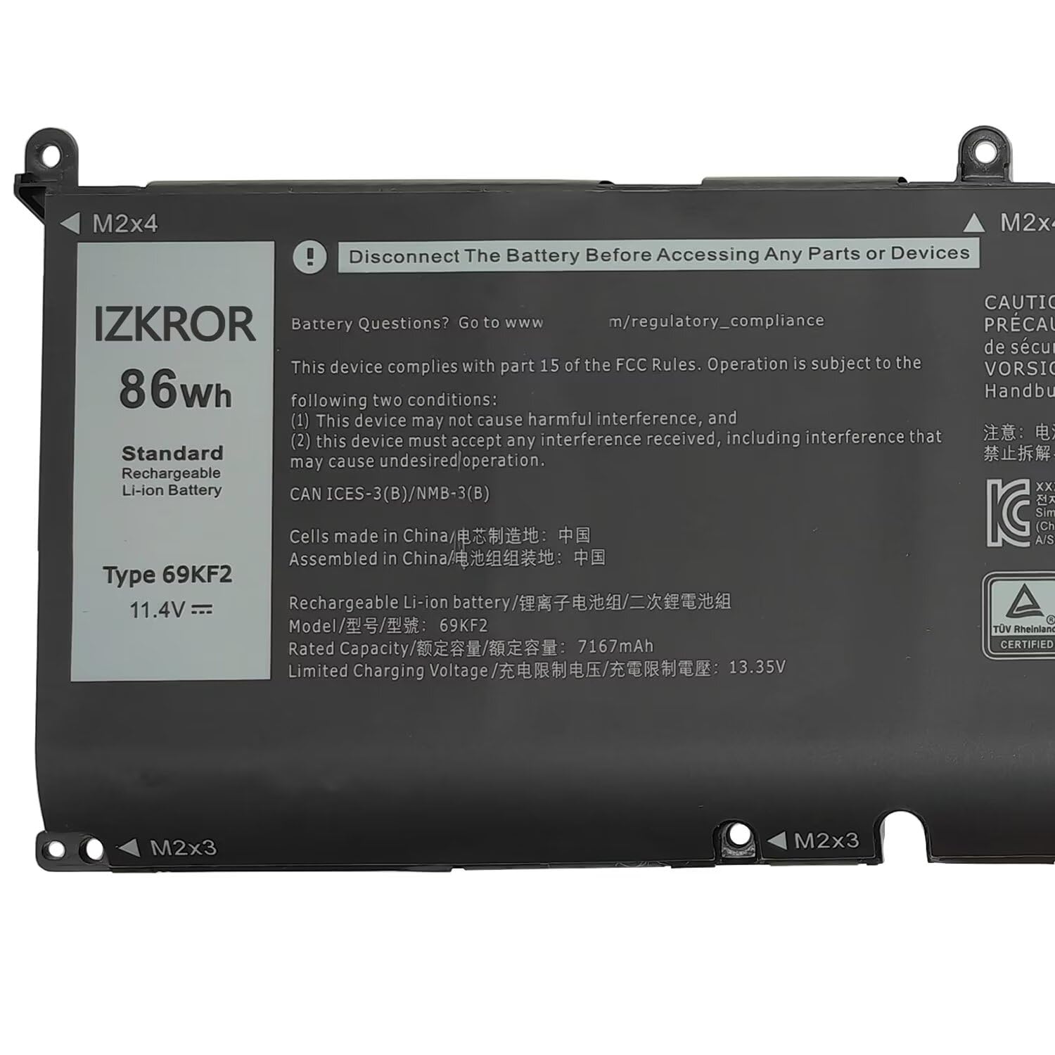 IZKROR 69KF2 86Wh Li-ion Laptop Battery for Dell Alienware M15 R3 R4 R5 R6 R7 M17 R3 R4 Precision XPS 15 Inspiron Vostro Black