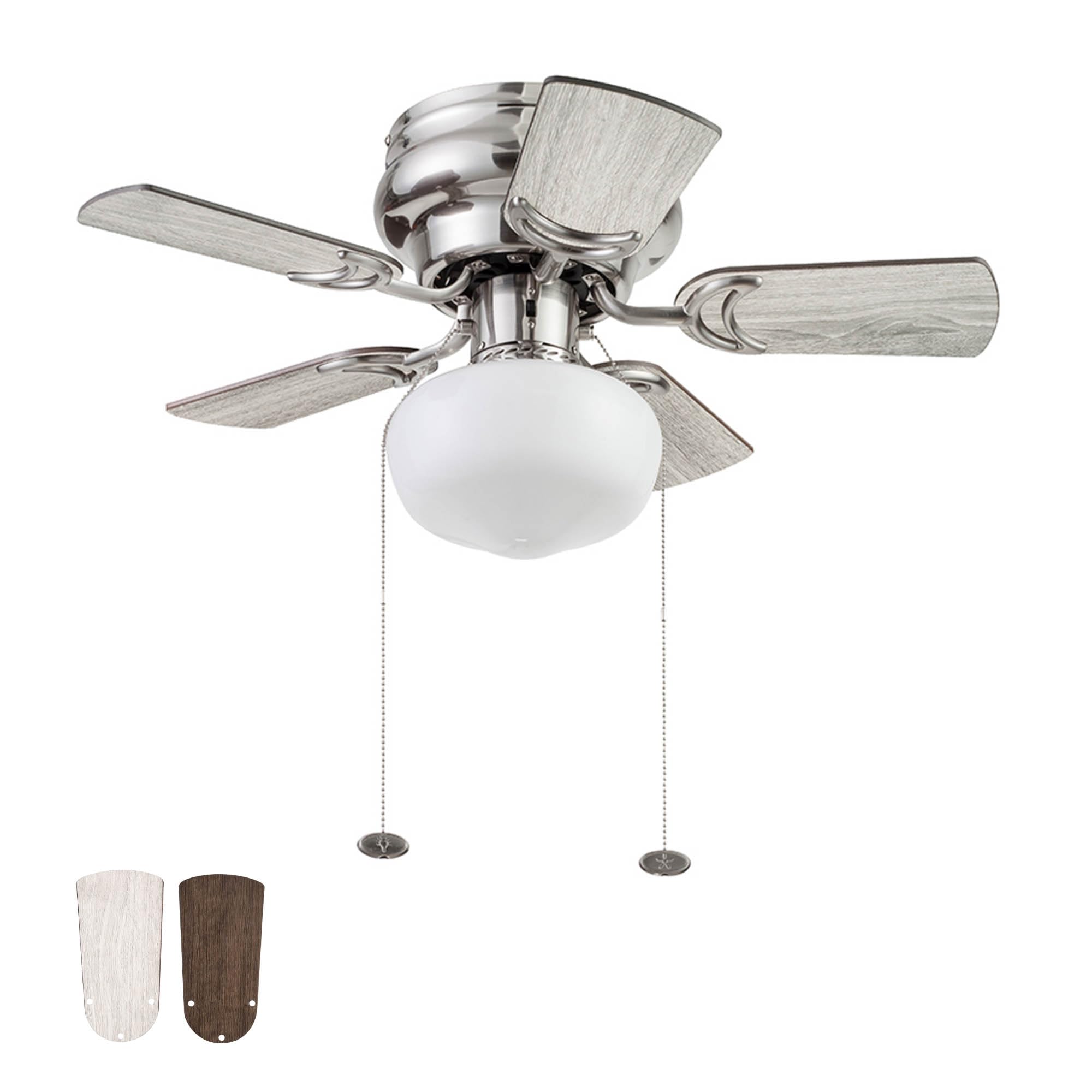 Prominence Home Hero, 28 Inch Traditional Flush Mount Indoor LED Ceiling Fan with Light, Pull Chain, Dual Finish Blades, Reversi