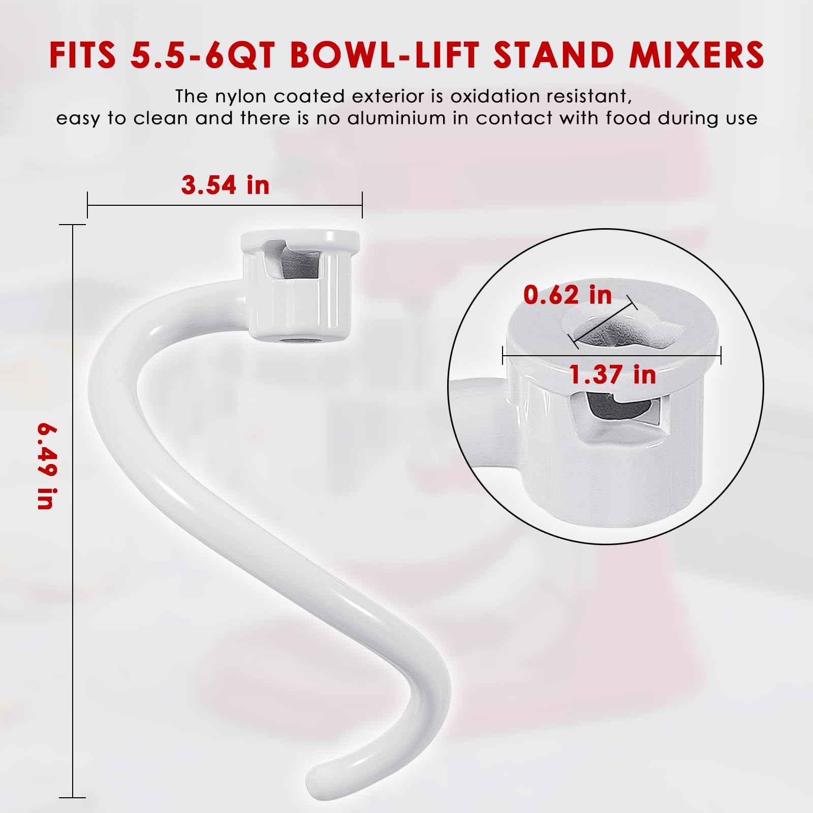 Spiral Dough Hook For Kitchenaid 5Plus & 6Qt Bowl Lift Stand Mixers, Bread Hook Attachment For Kitchen Aid Accessories And Attac