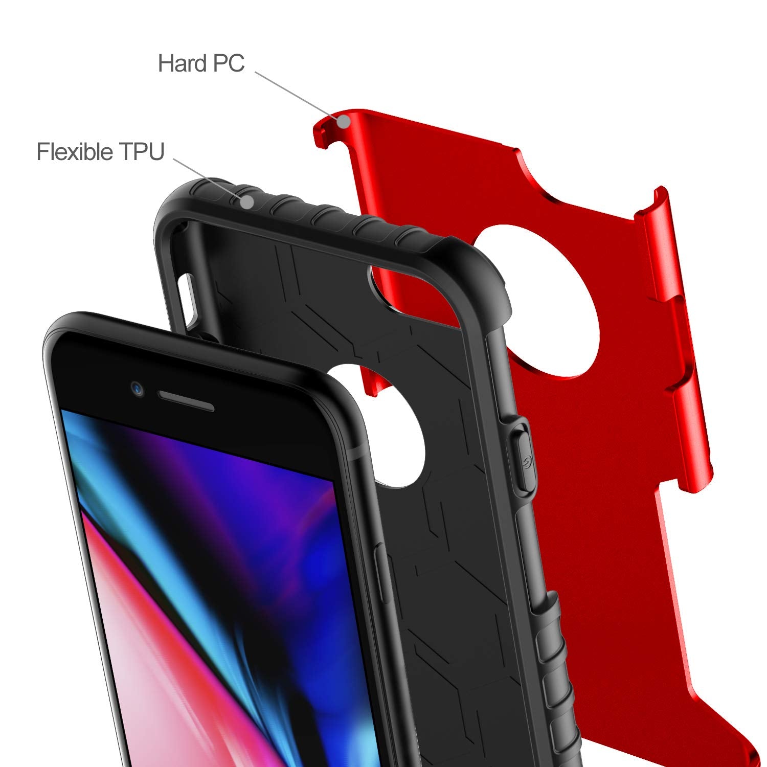 Jetech Shockproof Case For Iphone 8 And Iphone 7, Dual Layer Protective Phone Cover With Shock-Absorption (Red)