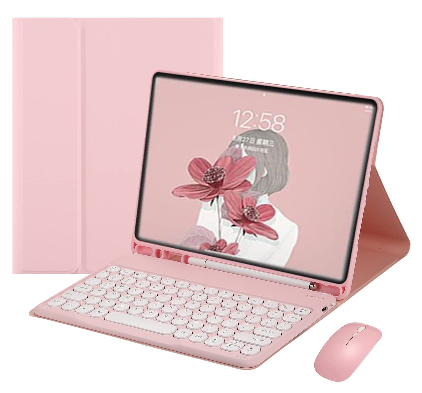 HENGHUI Keyboard Mouse for Galaxy Tab S6 Lite 10.4 2022 2020 Model SM-P610/P613/P615/P619 Keyboard Case Cute Round Key Color K