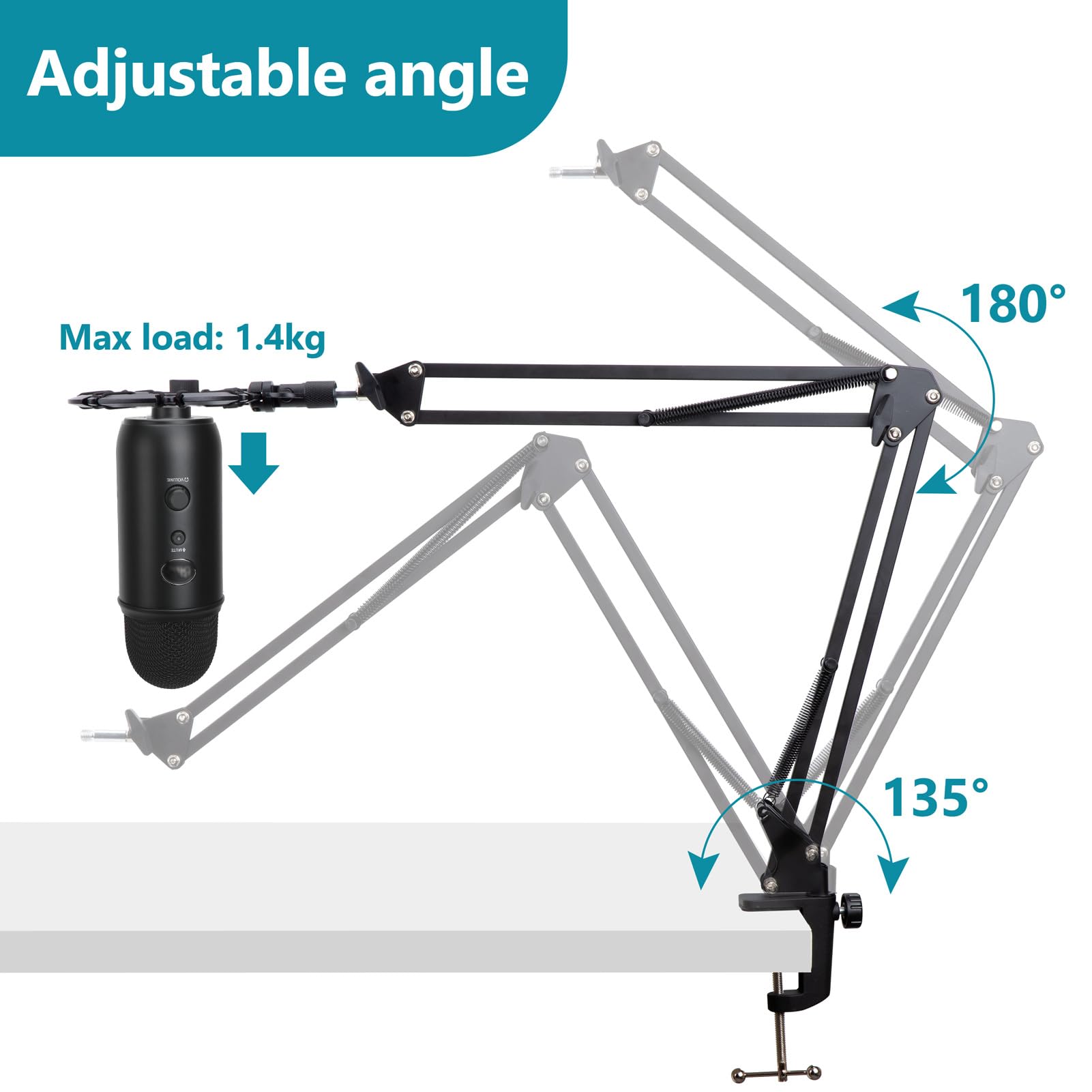 YOUSHARES Blue Yeti Microphone Stand - Suspension Boom Scissor Arm with Foam Cover, Black, Model MPN_Mic_Stand_Yeti_01