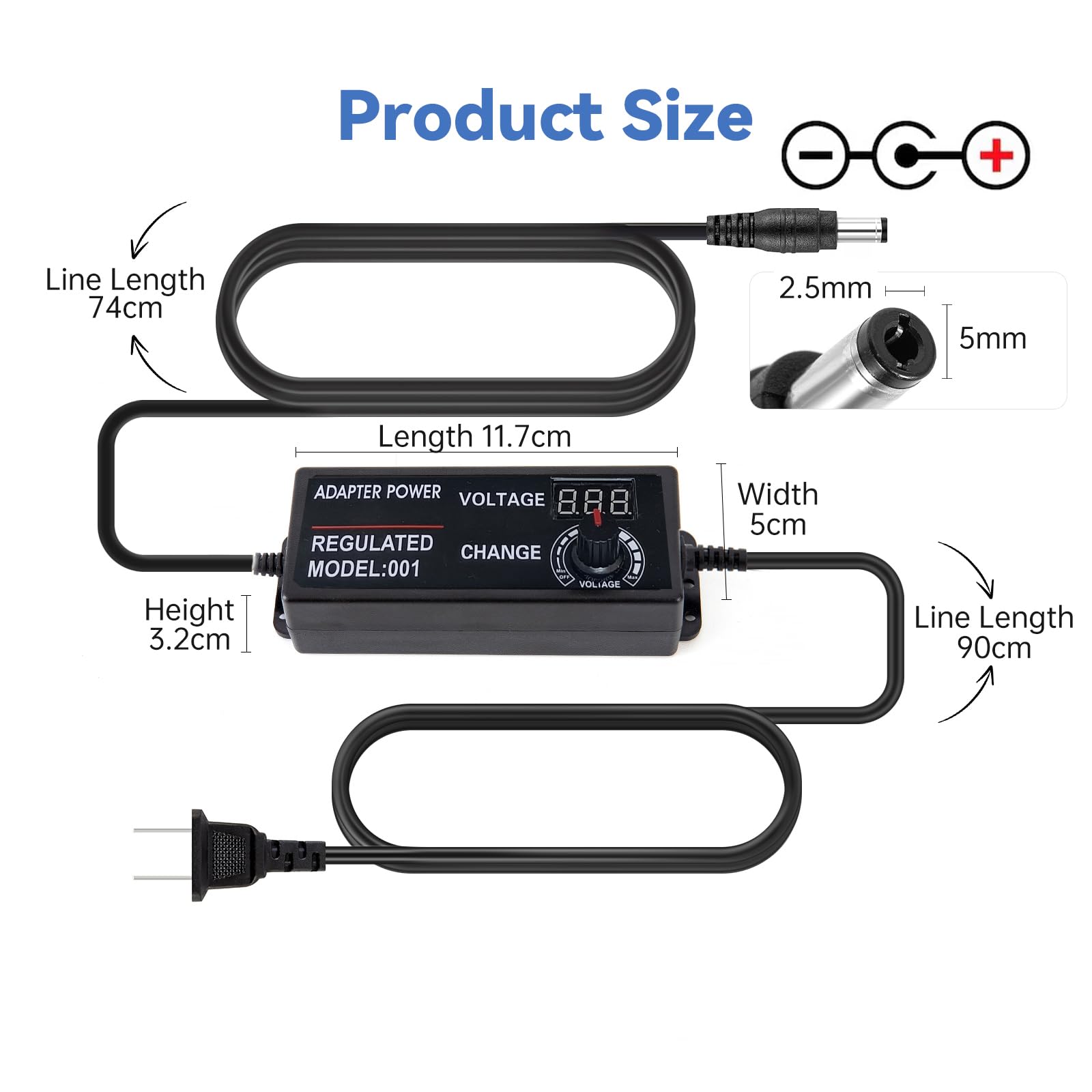 HZHFCB Adjustable 3V-24V 3A 72W Universal AC/DC Power Supply Adapter with 8 Tips Black UM-715