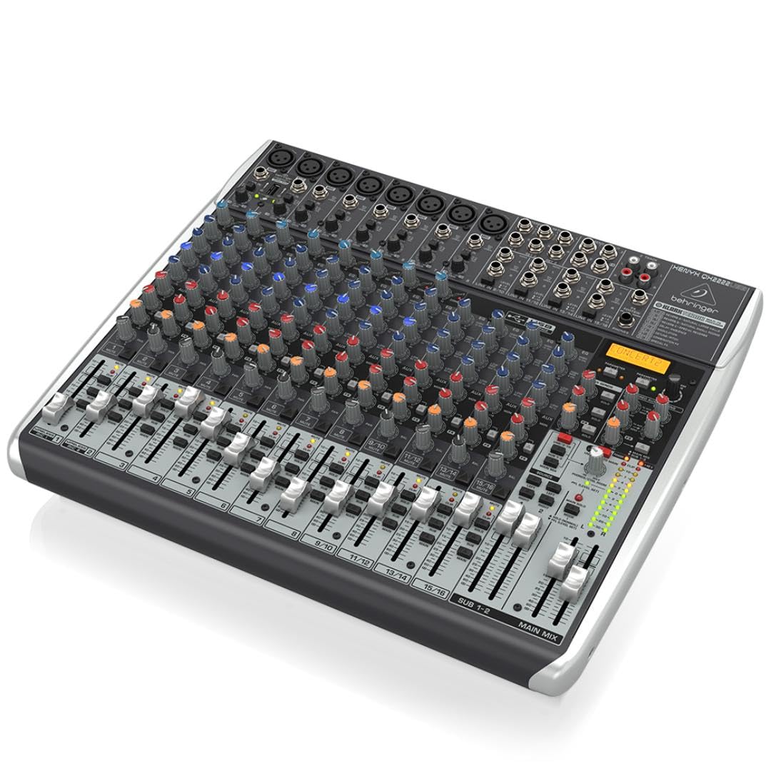 Behringer Xenyx Qx2222Usb Premium 22 Input 2/2 Bus Mixer With Xenyx Mic Preamps And Compressors, Klark Teknik Multi Fx Processor