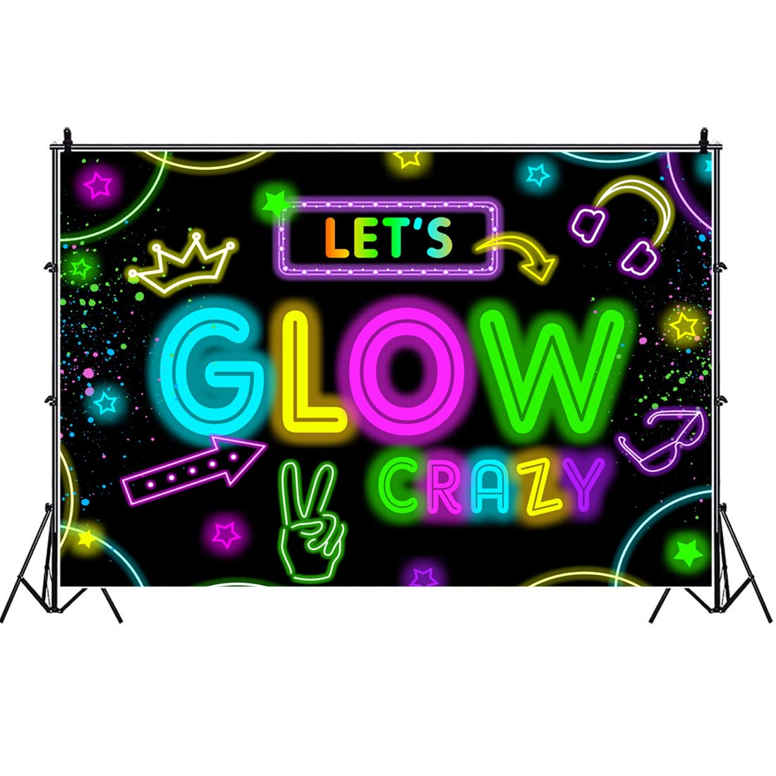Wollmix Neon Glow Party Decorations Supplies Backdrop 6X4Ft Glow In The Dark Lets Glow Banner Photography Background Birthday Sl