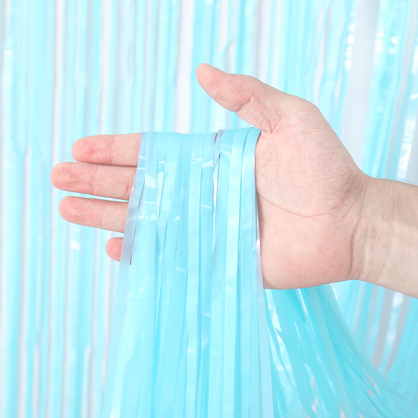 Voircoloria 2 Pack Pastel Blue Tinsel Foil Fringe Curtains, Blue Party Decorations, Metallic Tinsel Party Streamers Backdrop For