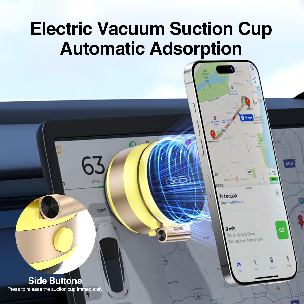 Xo Simple Is Beauty Vacuum Suction Magnetic Car Phone Holder, Electric Car Phone Mount Foldable Adjustable Phone Holder For Ipho