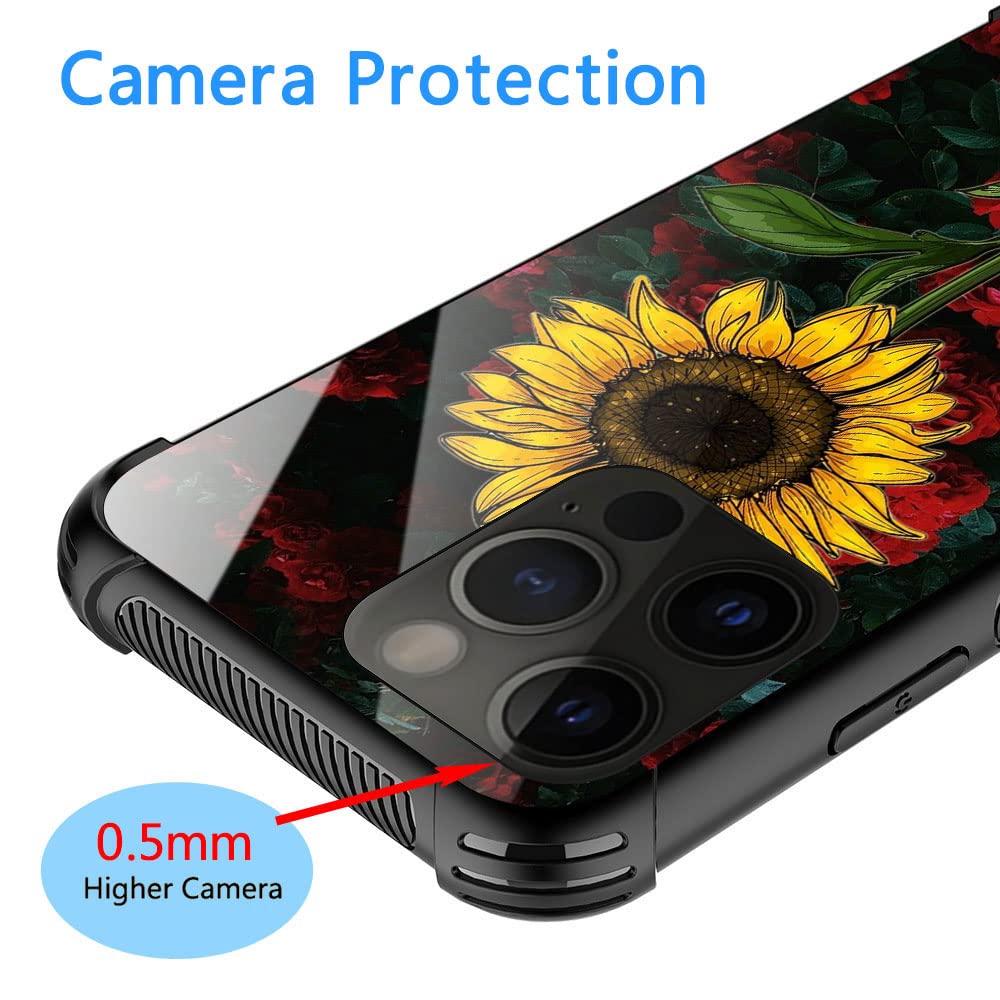 ZHEGAILIAN iPhone 14 Pro Case Rose Sunflower Pattern Organic Glass TPU Anti-Scratch 6.1 inch