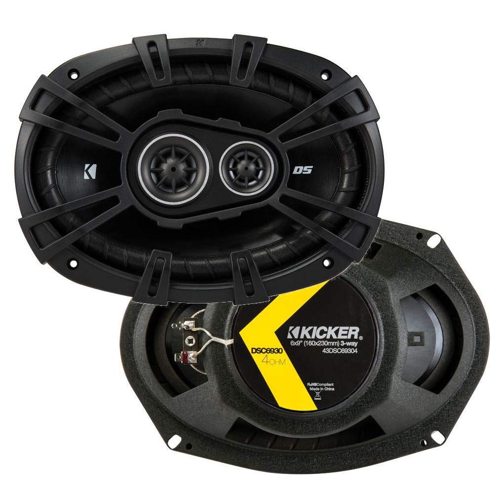 Kicker 43Dsc69304Ds 6X9 360 Watt 3 Way 4 Ohm Car Audio Thin Profile Coaxial Speakers With Dome Tweeters, Foam Surrounds & Polypr