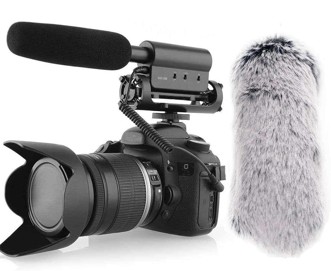 Sgc 598 3.5Mm Interview Shotgun Microphone With Windscreen Muff, Cardioid Directional Condenser Video Mic For Dslr Camera Nikon