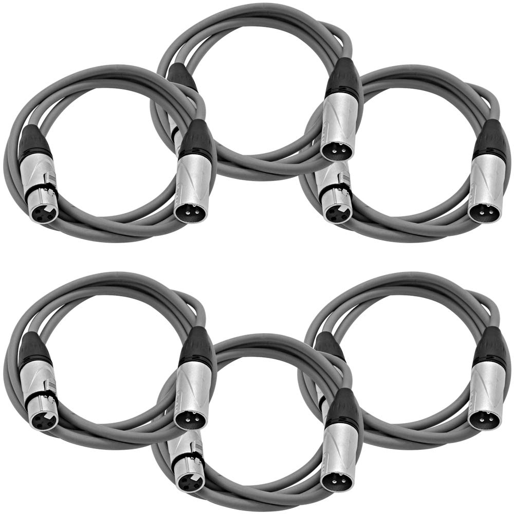 Seismic Audio - Saxlx-6Gray-6Pack - 6 Pack Of 6 Foot Gray Xlr Patch Cables - 6' Mic Cords - 3 Pin Xlr Male To Female Microphone 