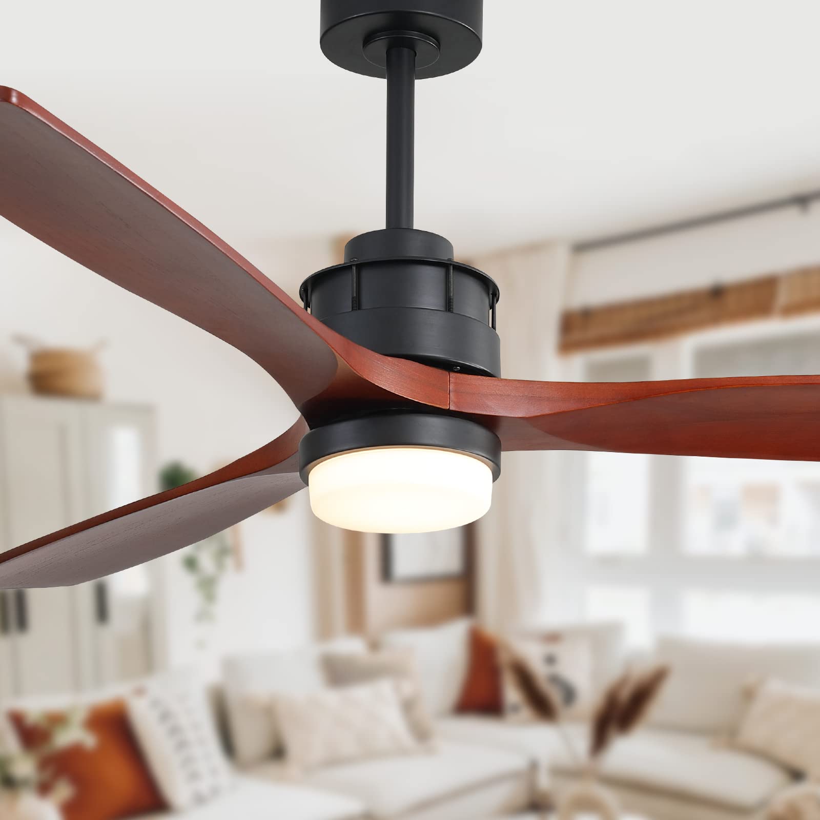 Sofucor Ceiling Fan with Lights, 60 Inch Low Profile Flush Mount Mordern Wood Ceiling Fan with Remote for Indoor Farmhouse Bedro