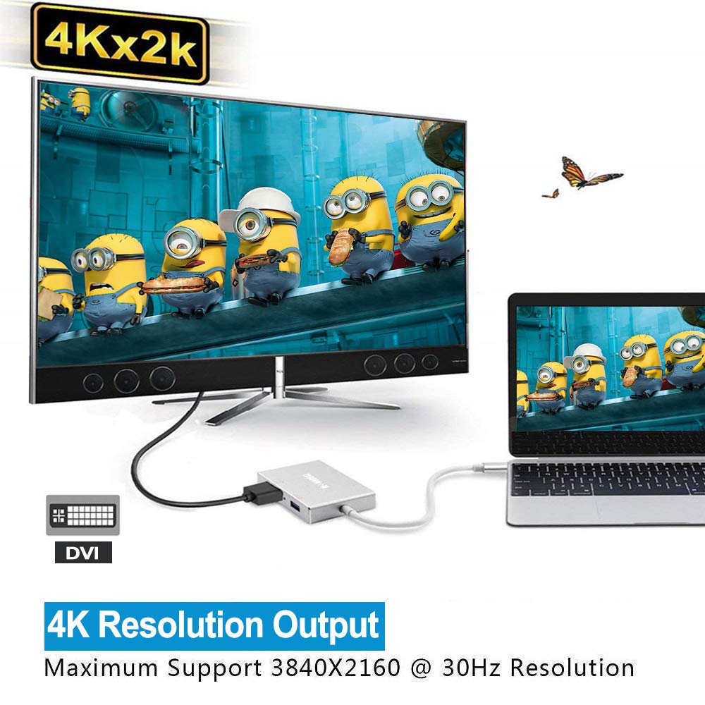 Monodeal Usb C To Hdmi/Dvi/Vga Adapter, 4 In 1 Usb 3.0 Type C Hub Vga/Hdmi/Dvi Video Adapter, 4K Uhd Male To Female Multi Display Video Converter