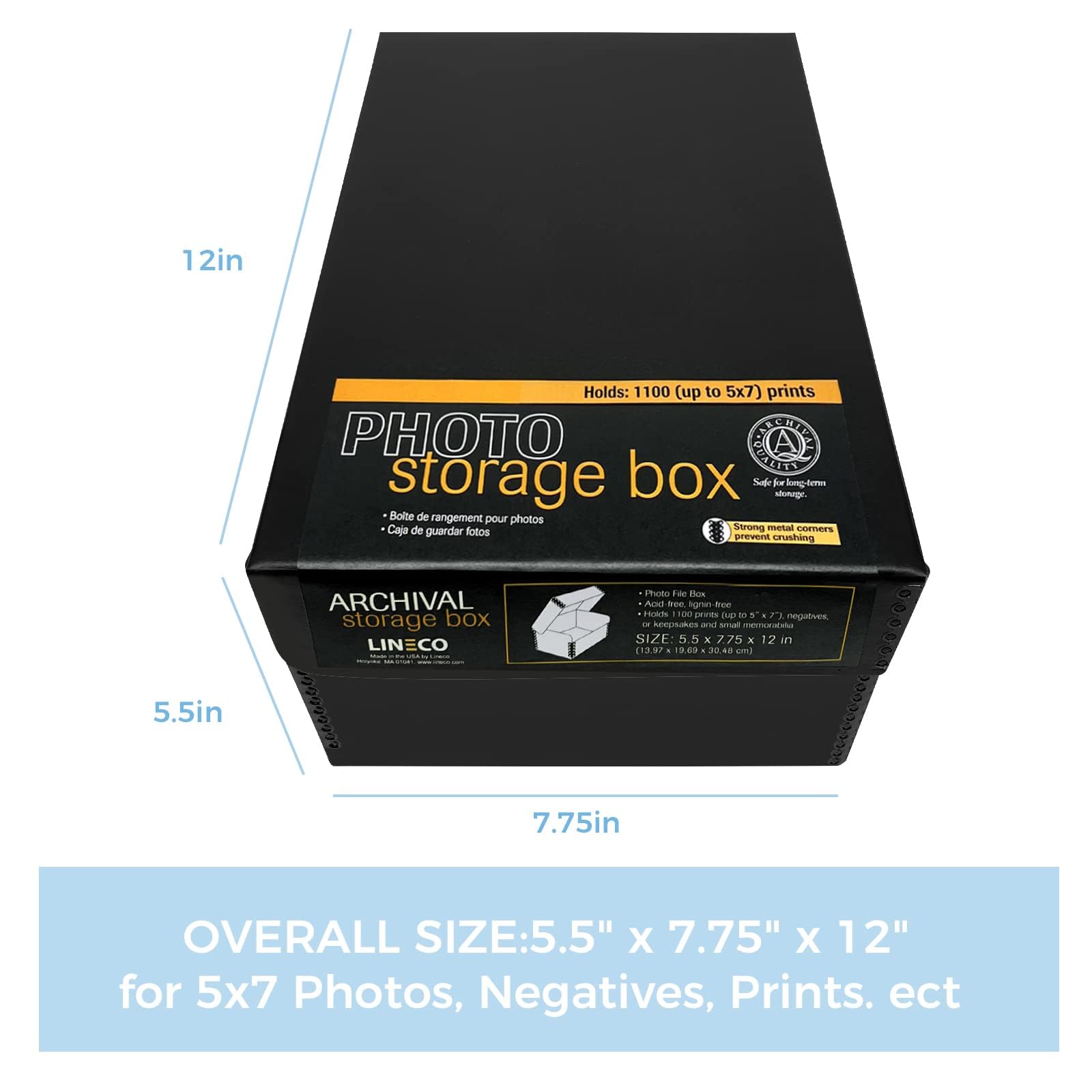 Lineco, Black Hinged Lid Photo Box 5.5'X7.75'X12' Archival Acid Free. Holds Up To 1100 Of 4X6 Or 5X7 Pictures, Art. Preserves Longevity, Photos Or Documents, Craft, Prints, Cards, 2 Pack
