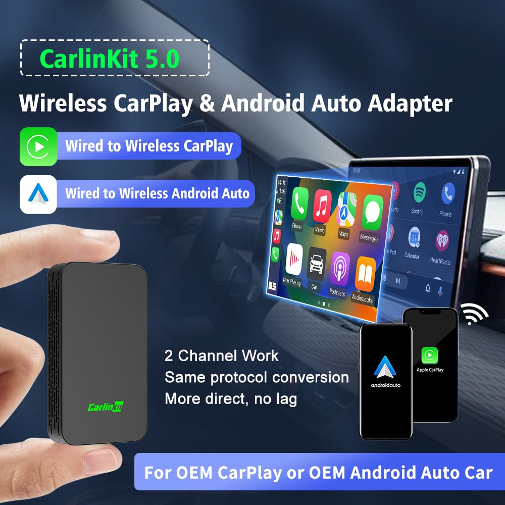 Carlinkit 5.0 Android Auto & Wireless Carplay Adapter,Plug & Plug, Two Channel Connection, Online Update,For Cars With Oem Android Auto & Wired Carplay (2016 2025), 10S Auto Connect