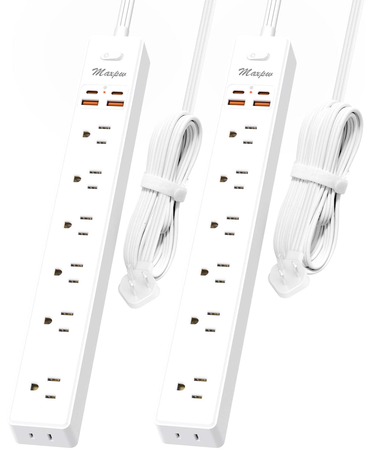 2 Pack Power Strip Surge Protector   7 Outlets 4 Usb Ports (2 Usb C), Maxpw Ultra Thin Flat Extension Cord & Flat Plug, 10 Ft &