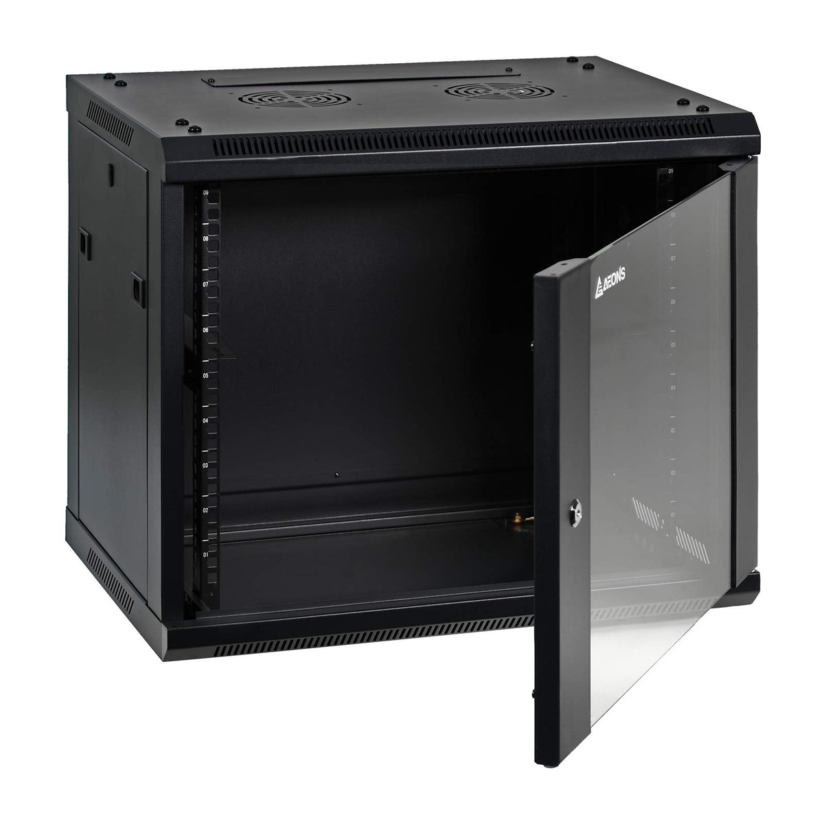 Aeons 9U Signature Wall Mount 19 Inch It Network Cabinet Enclosure Server Rack 16 Inch Depth Glass Door