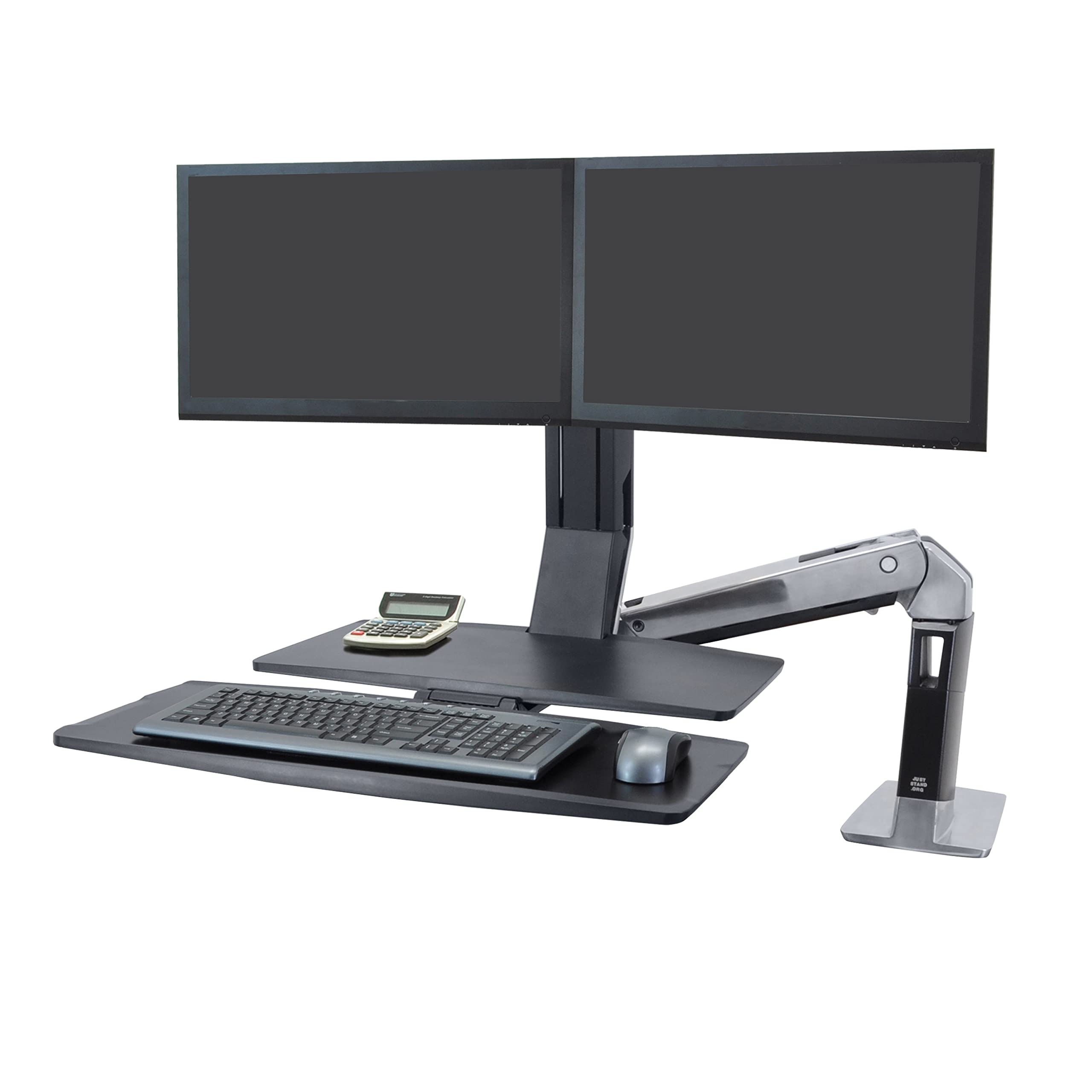 Ergotron � WorkFit A Dual Monitor Standing Desk Converter, Sit Stand Workstation for Tabletops � Level Keyboard Tray