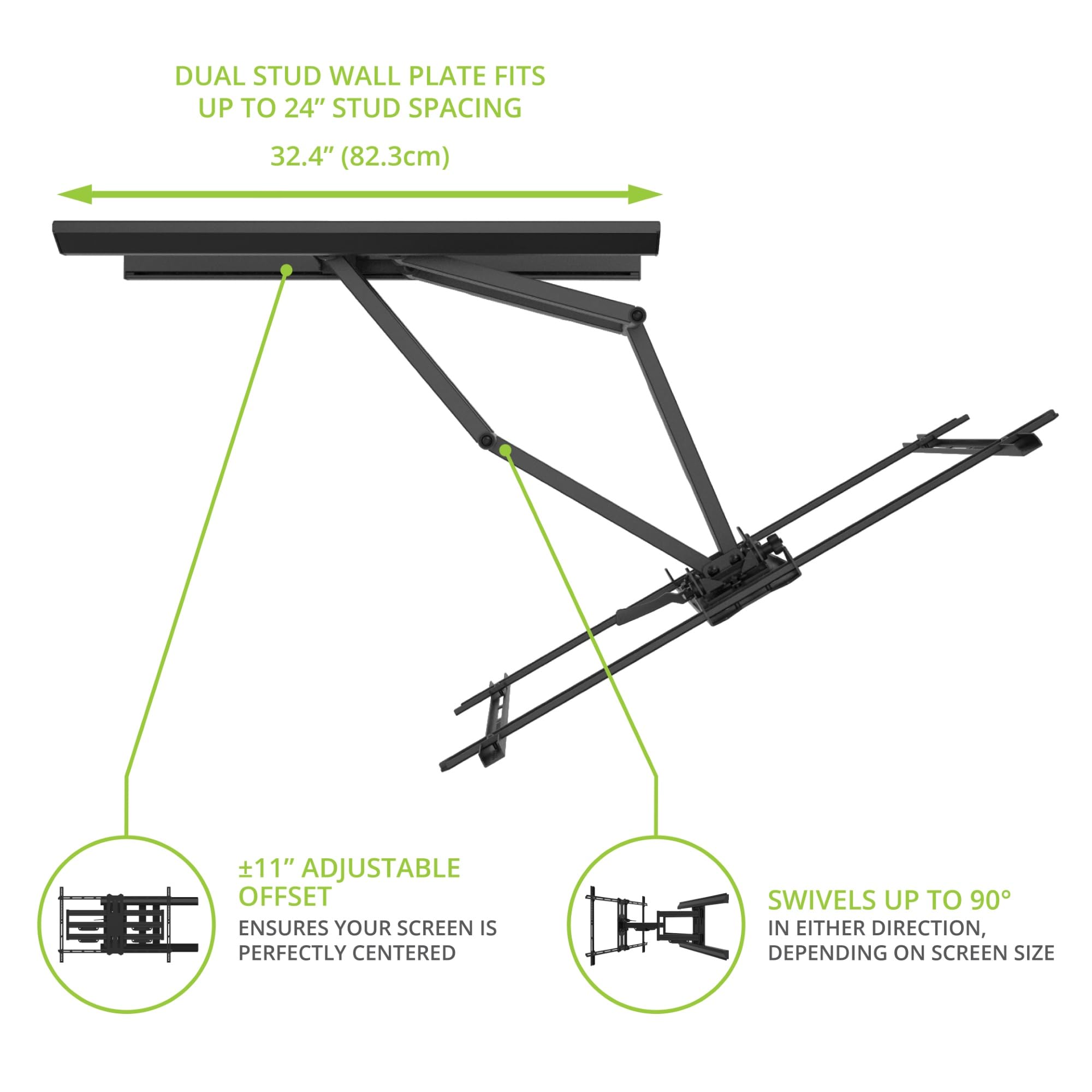 Kanto Pmx800 Pro Series Full Motion Articulating Tv Wall Mount For 55''   120'' Tvs | Adjustable Horizontal Offset | Integrated