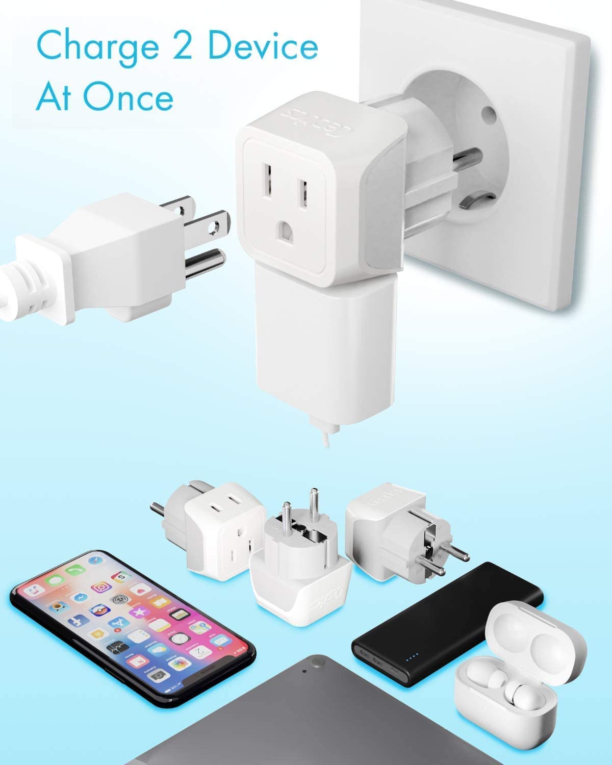 Ceptics Belgium, Finland, Spain Travel Adapter Plug   Type E/F   European   2 In 1   Light Weight   Perfect For Cell Phones, Cha