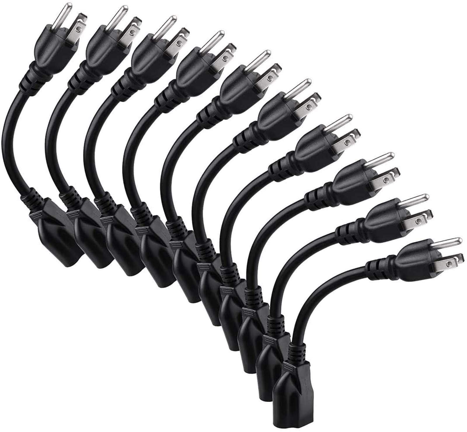 Miady Short Power Extension Cord Outlet Saver, 16Awg/13A, 3 Prong (10 Pack, Black, 8 Inch)