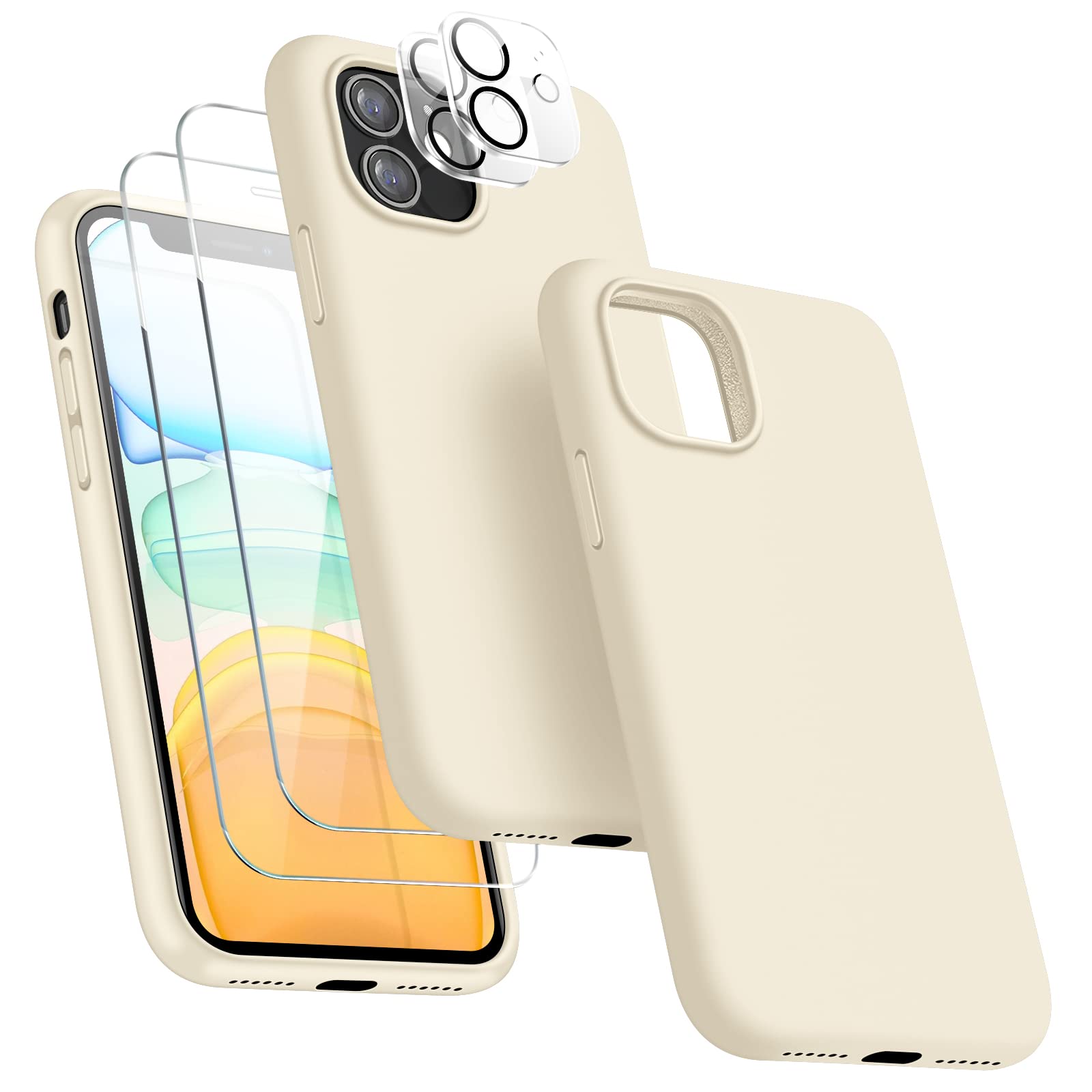 Jtwie [5 In 1 For Iphone 11 Case 6.1 Inch, With 2 Pack Screen Protector + 2 Pack Camera Lens Protector, Liquid Silicone Slim Sho