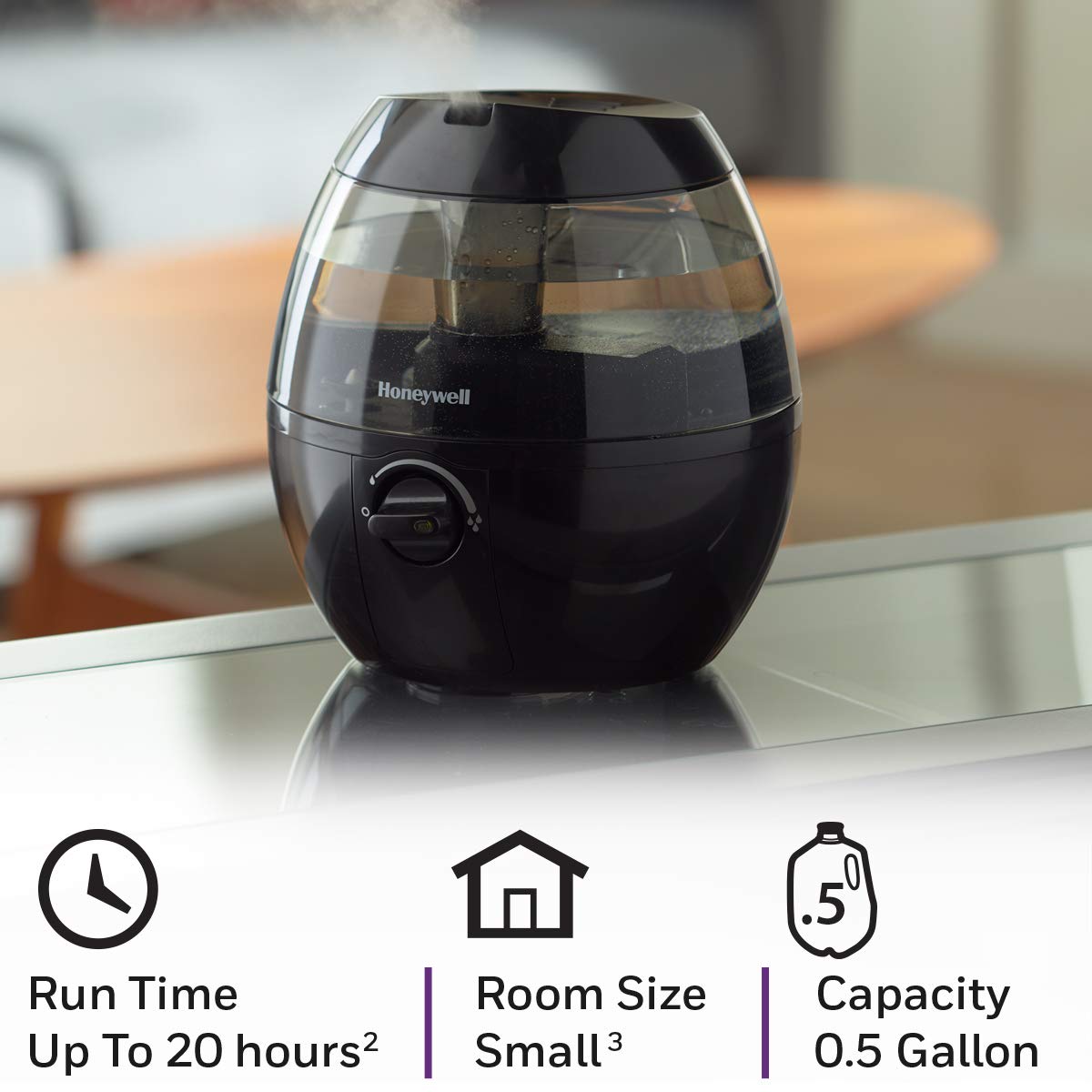 Honeywell Hul520B Mistmate Cool Mist Humidifier Black With Easy Fill Tank & Auto Shut-Off, For Small Room, Bedroom, Baby Room, O