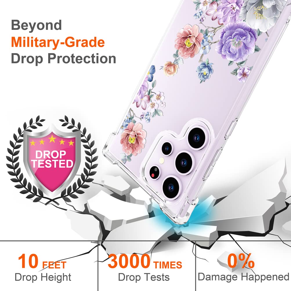 Hungo Galaxy S23 Ultra Phone Case Floral Clear Design TPU Colorful Roses