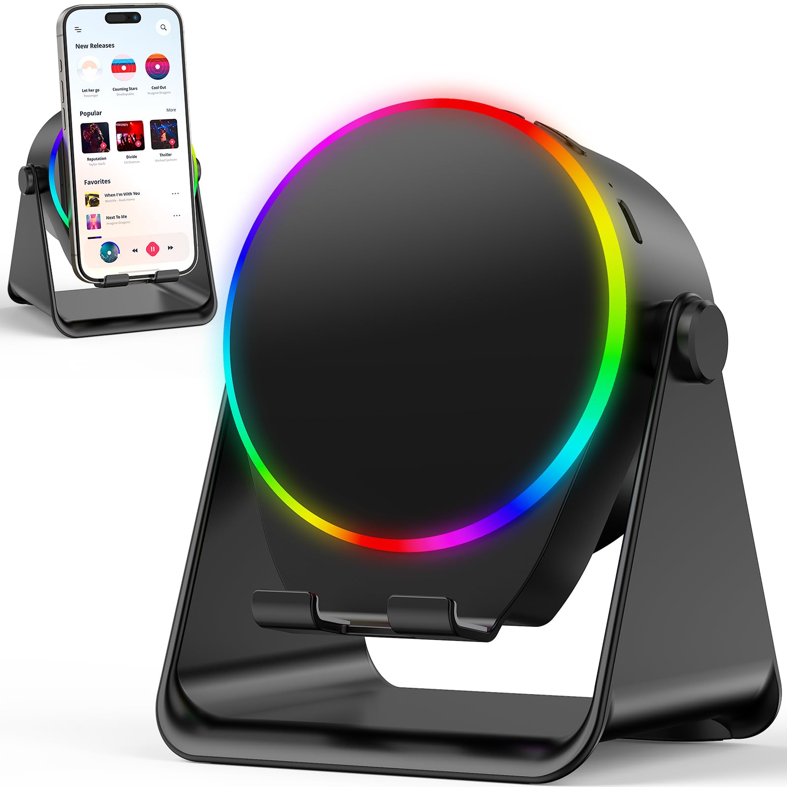 TARKARI Bluetooth Speaker, Wireless Induction Speaker with Phone Stand & RGB Light, HD Surround Sound, Compatible with iPhone/An