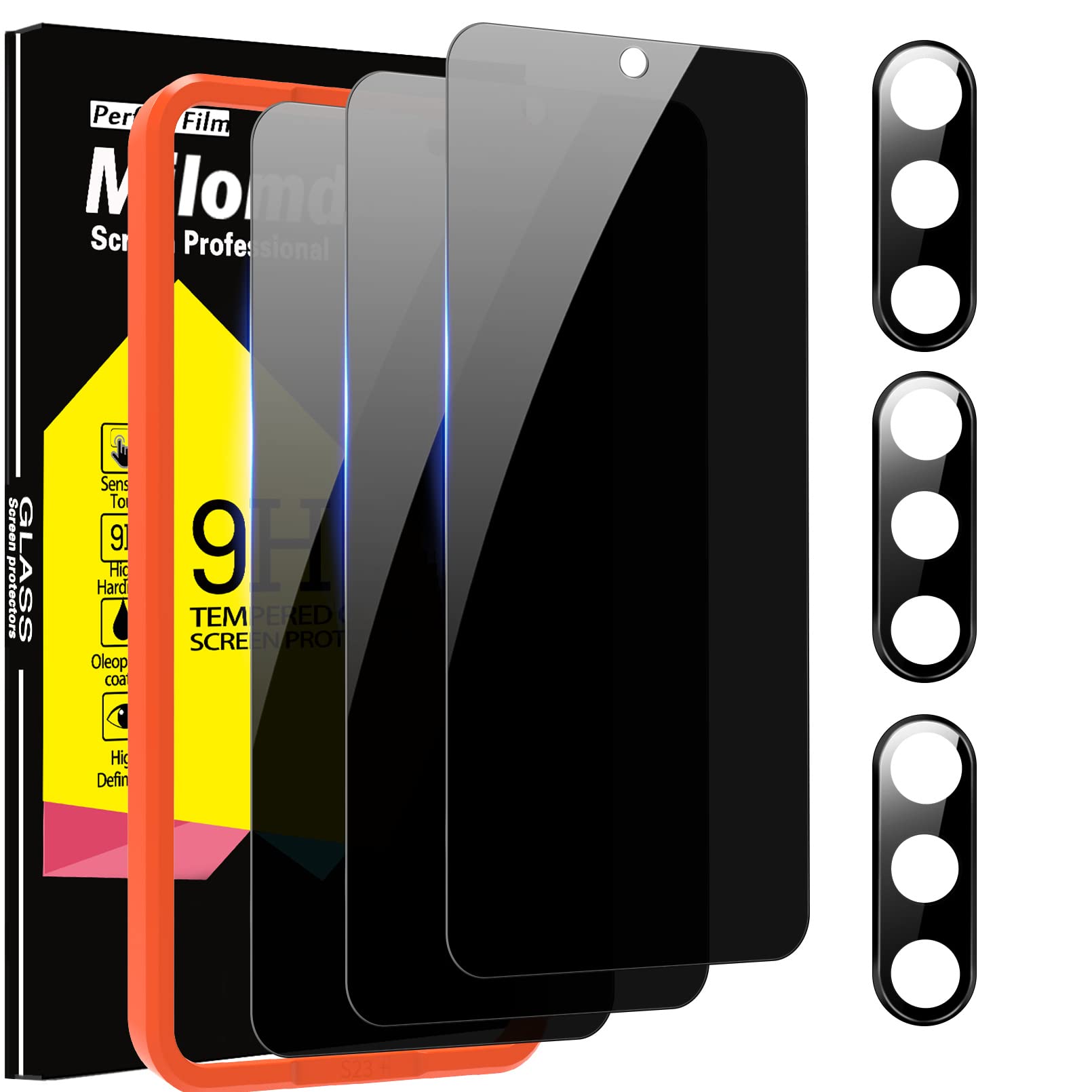 Milomdoi [3+3 Pack] For Samsung Galaxy S23 Privacy Screen Protector Tempered Glass Accessories 3 Pack Privacy Screen Samsung Gal