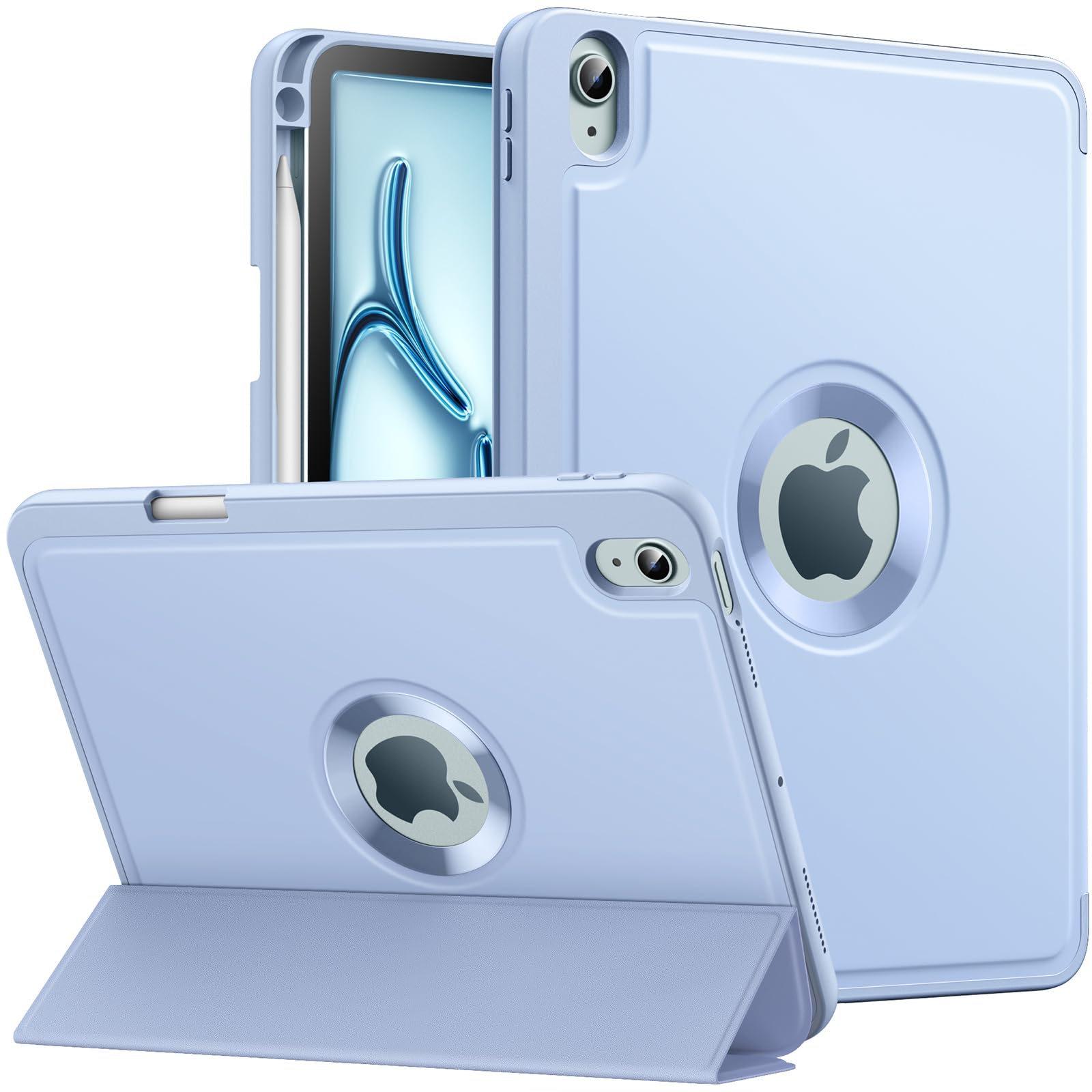 MoKo for iPad Air 11 Inch Case (M2) 2024, iPad Air 6th Generation Case/iPad Air 5th/4th Gen 2022/2020 with Pencil Holder, Smart Trifold Protective iPad Case, Hollow Logo/Auto Wake/Sleep, Sky Blue