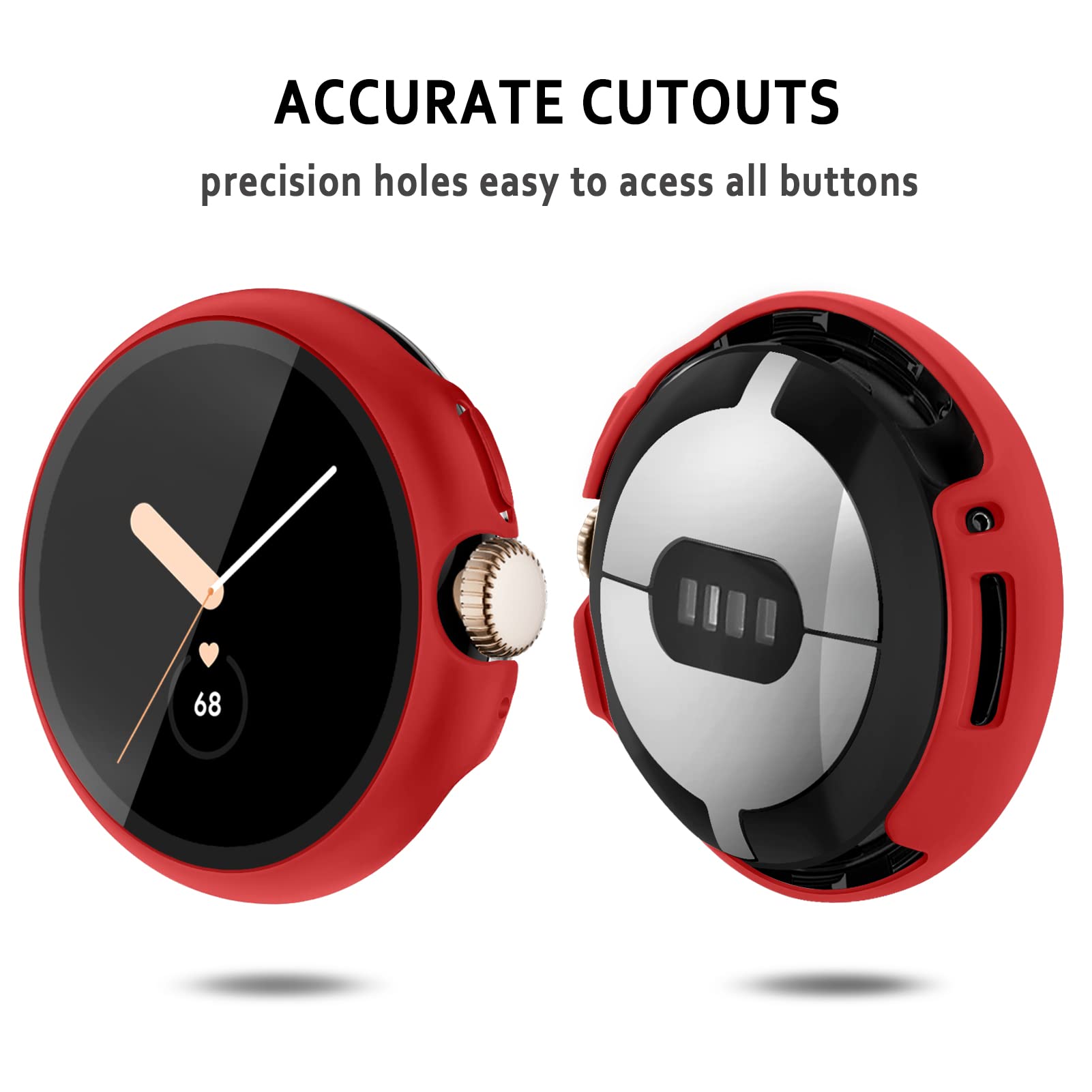 3 Pack Cases For Google Pixel Watch 3 2 1 Screen Protector 41Mm,Hard Pc Frame With Tempered Glass Face Bumper Compatible With Go