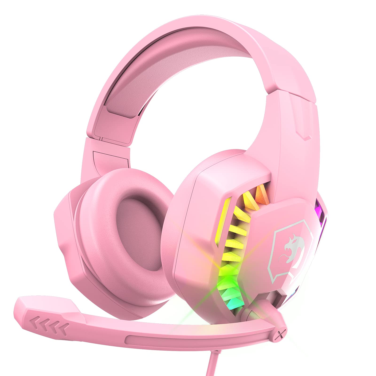 Wired Gaming Headset With Rainbow Rgb Backlight Retractable Noise Isolating Microphone Stereo Sound Deep Bass Memory Foam Earmuf