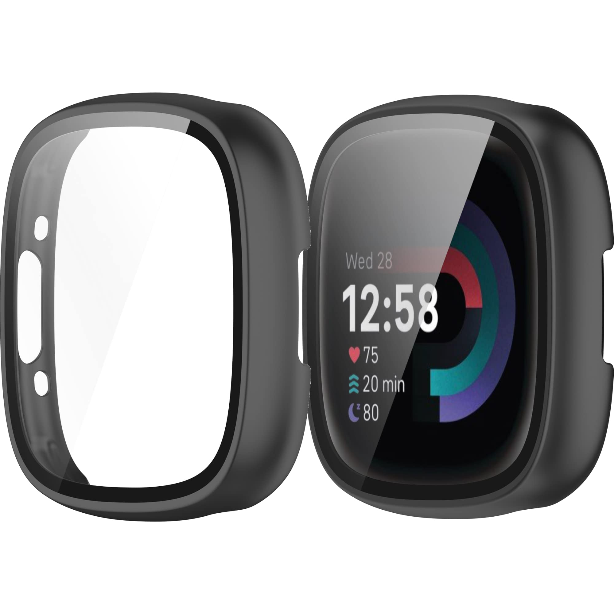 Ninehorse Case Cover Compatible With Fitbit Versa 4/Sense 2 Screen Protector Tempered Glass All Around Hard Pc Smartwatch Access