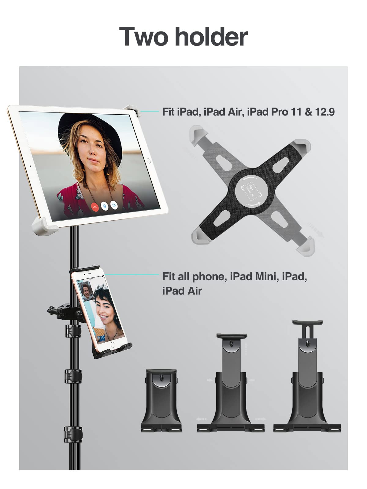 Elitehood Ipad Tripod Stand, 65 Inch Height Adjustable Ipad Stand Holder & Ipad Floor Stand With 360 Rotating Ipad Tripod Mount