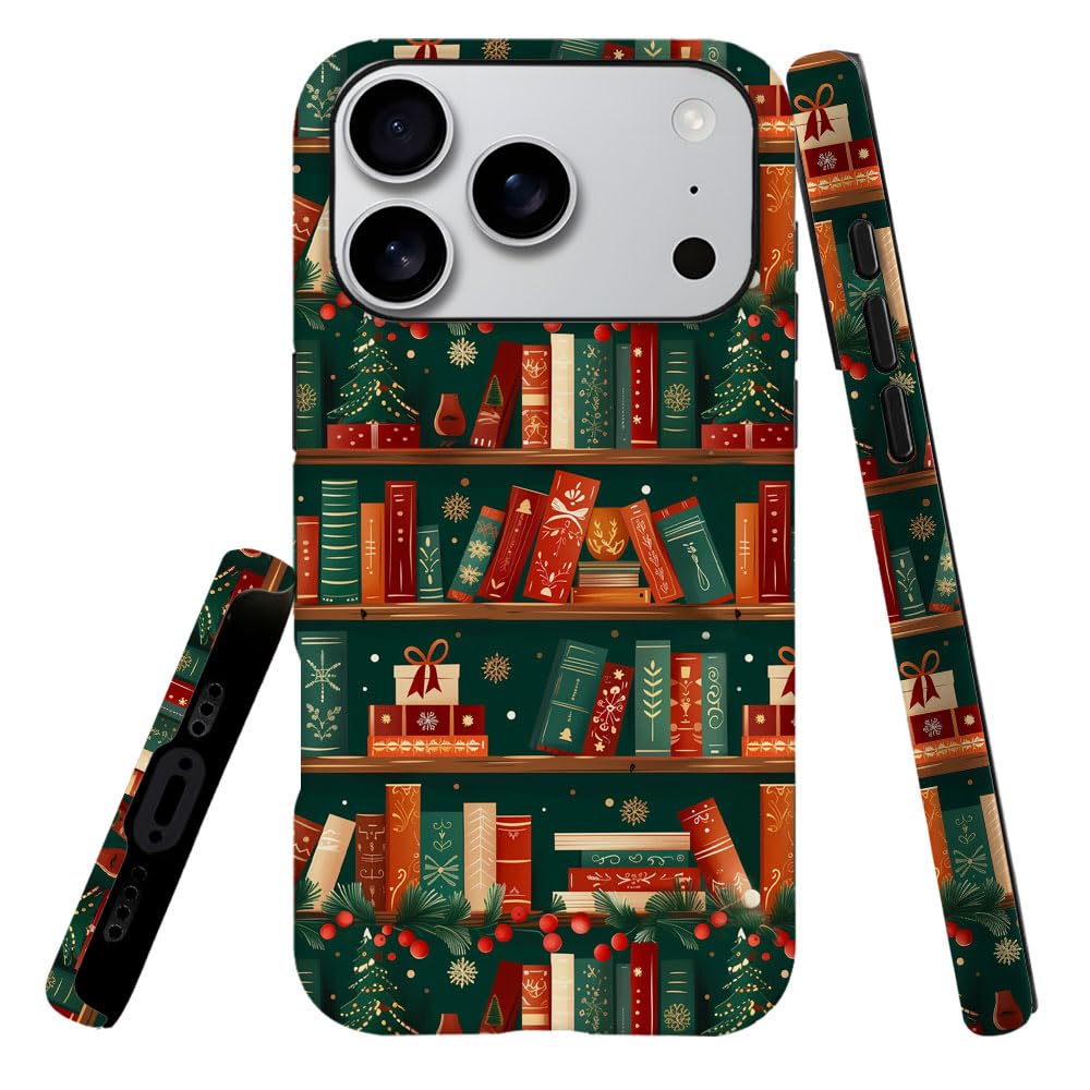 Case Compatible with iPhone 17 Pro,Hybrid 2-Layer Hard Shell,Shockproof Soft for Girl Women,Christmas Tree Book Red