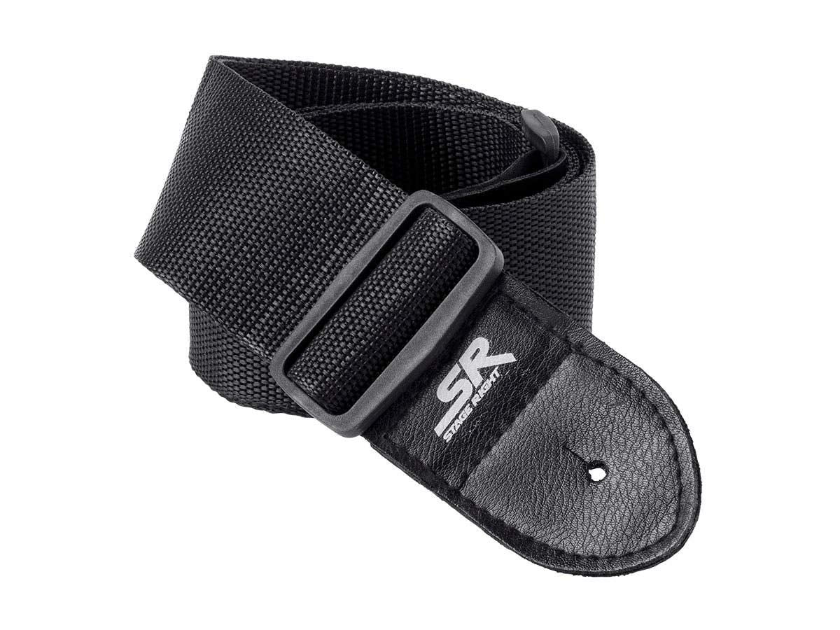 Stage Right 2inch Guitar Strap, Nylon with Synthetic Leather Ends, Black