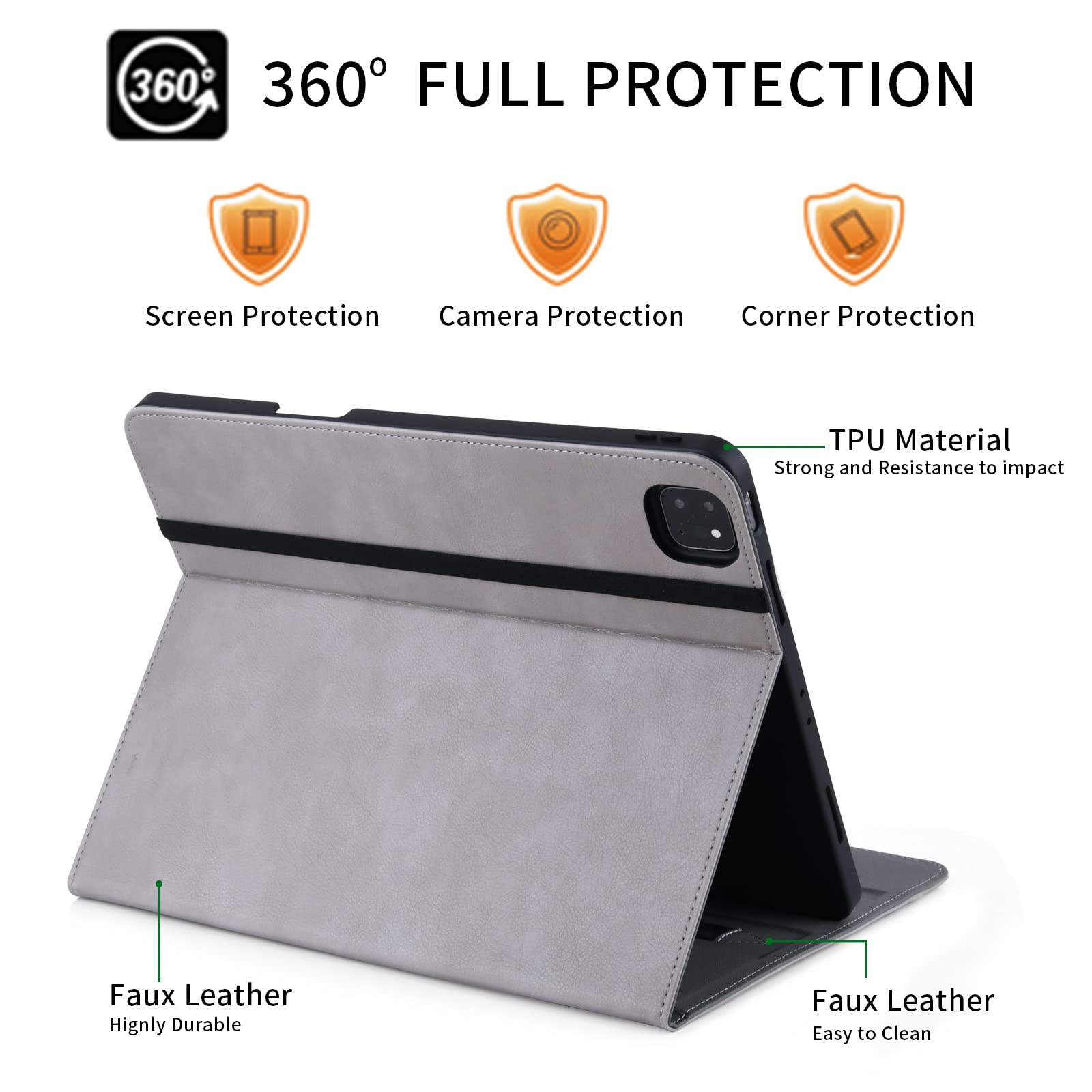 Hfcoupe For Ipad Pro 6Th/5Th Generation Case 12.9 2022/2021, Ipad Pro Case With Pencil Holder And Pocket, Multiple Angles Viewin