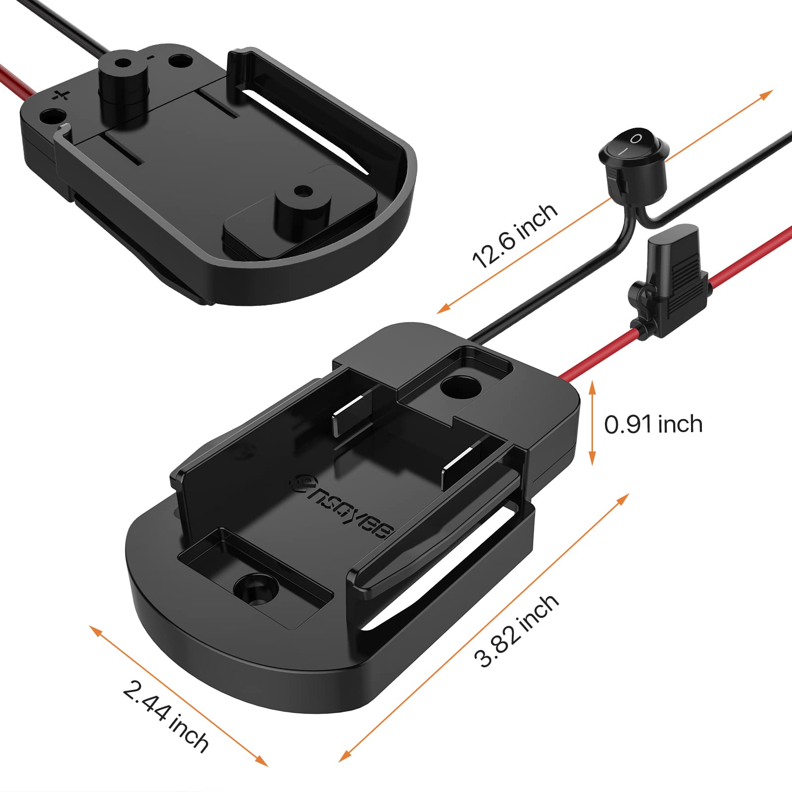 Power Wheel Adapter With Fuse & Switch, Secure Battery Adapter For Worx 20V Powershare Lithium Battery, With 12 Gauge Wire,Good