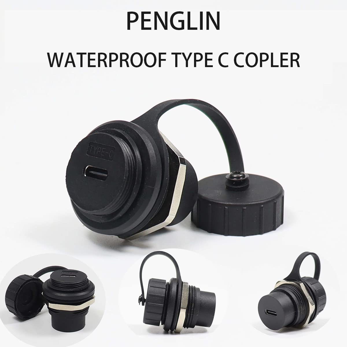 Penglin 2Pack Usb 3.1 Type C Extension Coupler,Female To Female Usb-C Feed Thru Converter Adapter Panel Mount Diy Jack With Dust