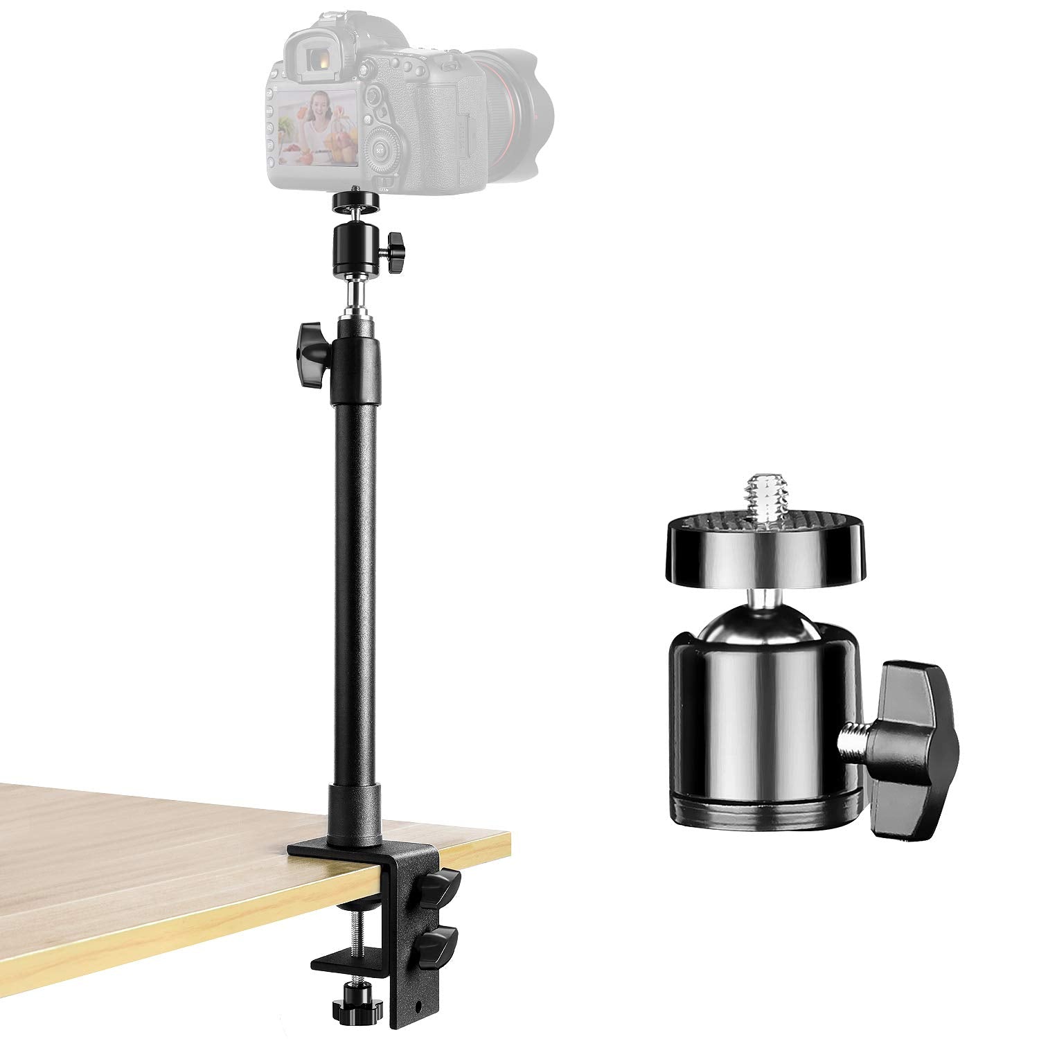TOAZOE 14-25.5 Camera Desk Mount Table Stand with 360 Rotatable Ball Head, Adjustable Desk Light Stand, Aluminum Tabletop C 