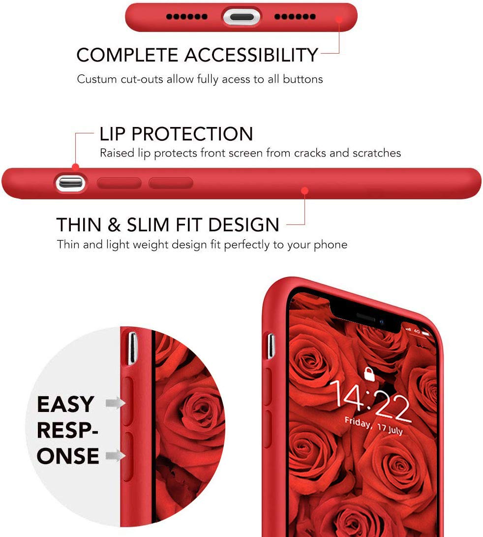 Icesword Iphone 11 Case Red, Thin Liquid Silicone Case, Soft Silk Microfiber Cloth, Matte Pure Red, Gel Rubber Full Body, Cool P